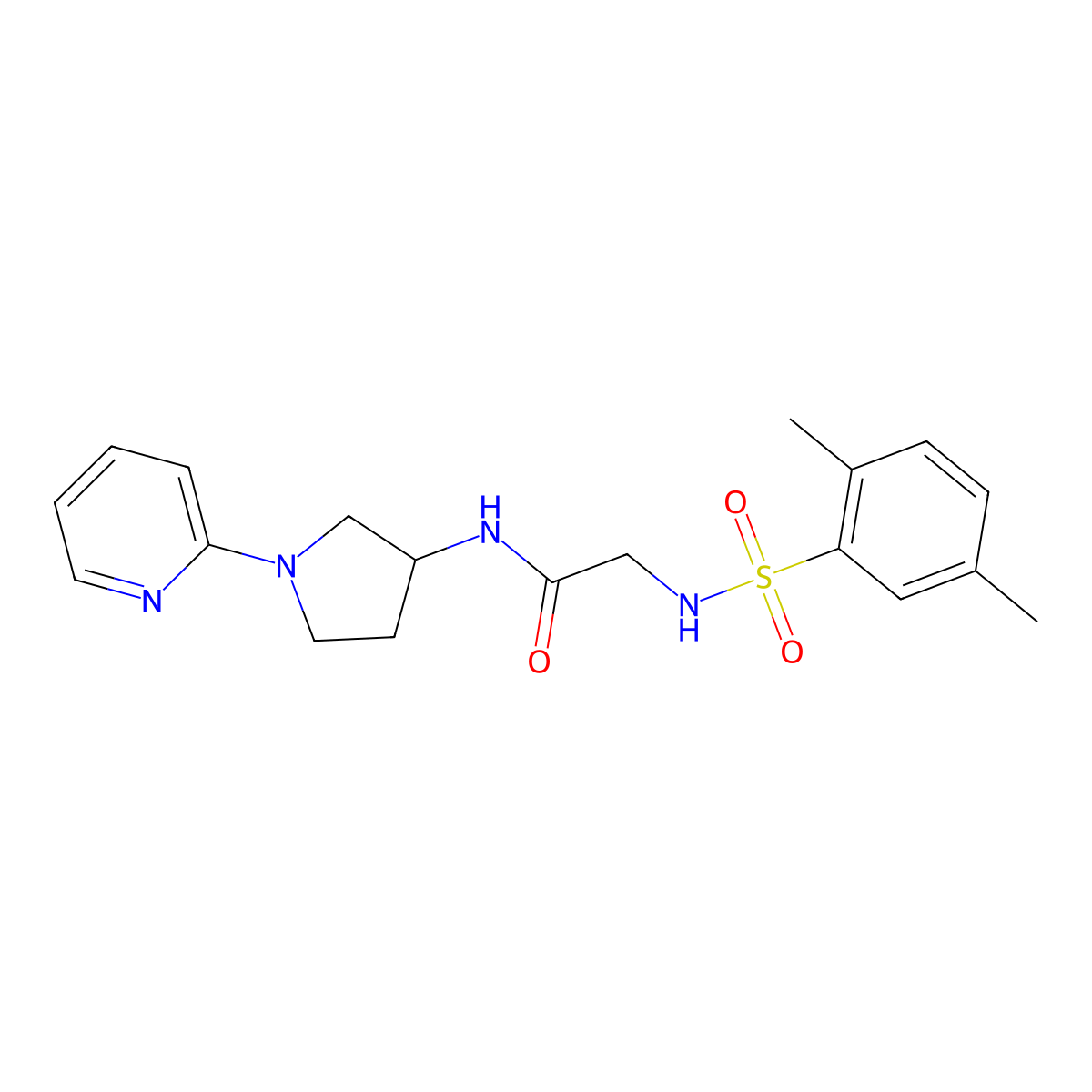 2-(2,5-dimethylbenzenesulfonamido)-N-[1-(pyridin-2-yl)pyrrolidin-3-yl]acetamide molecular structure, CAS 1788844-97-2