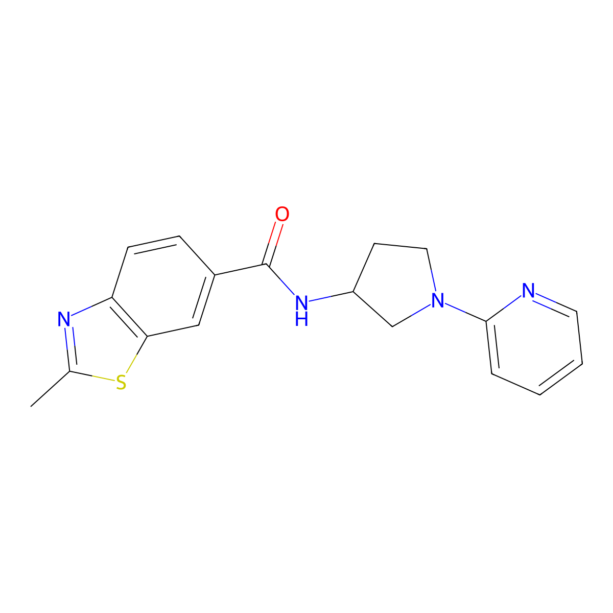 2-methyl-N-(1-(pyridin-2-yl)pyrrolidin-3-yl)benzo[d]thiazole-6-carboxamide molecular structure, CAS 1788845-37-3
