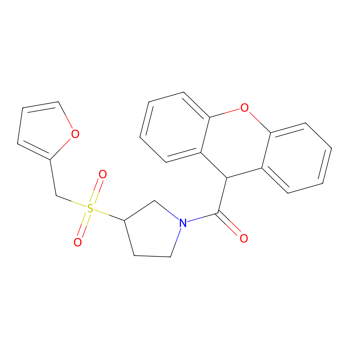 (3-((furan-2-ylmethyl)sulfonyl)pyrrolidin-1-yl)(9H-xanthen-9-yl)methanone molecular structure, CAS 1788845-74-8