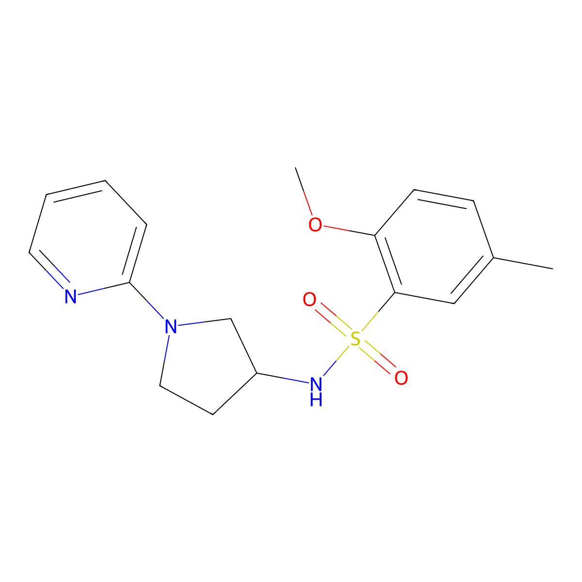 2-methoxy-5-methyl-N-(1-(pyridin-2-yl)pyrrolidin-3-yl)benzenesulfonamide molecular structure, CAS 1788845-81-7