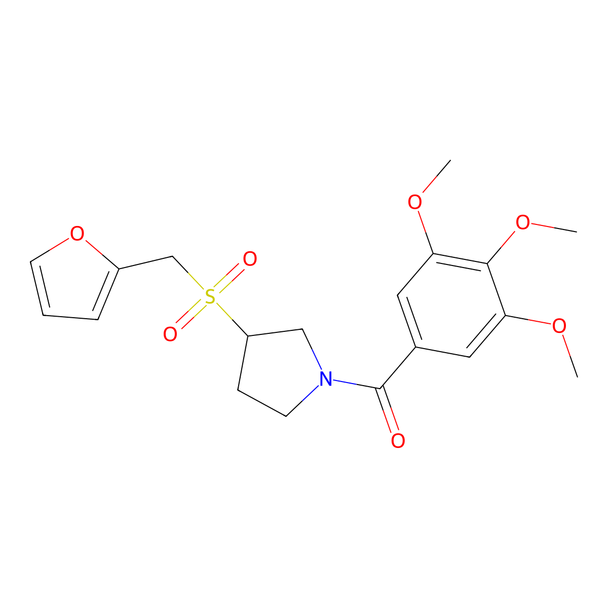 (3-((Furan-2-ylmethyl)sulfonyl)pyrrolidin-1-yl)(3,4,5-trimethoxyphenyl)methanone molecular structure, CAS 1788845-86-2