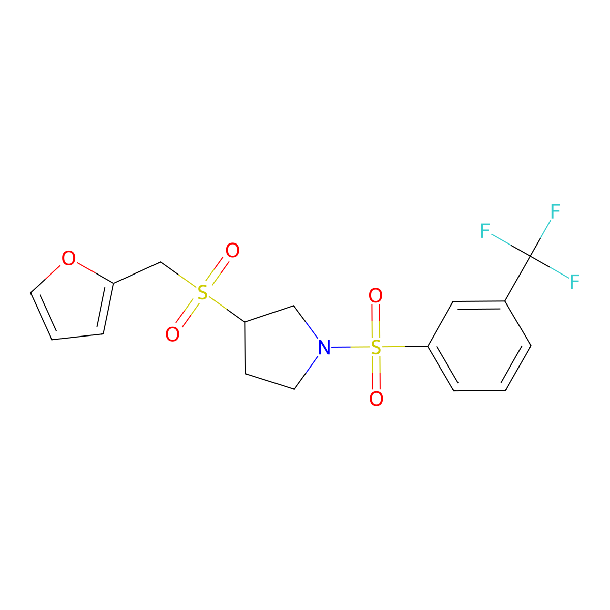 3-((Furan-2-ylmethyl)sulfonyl)-1-((3-(trifluoromethyl)phenyl)sulfonyl)pyrrolidine molecular structure, CAS 1788846-06-9
