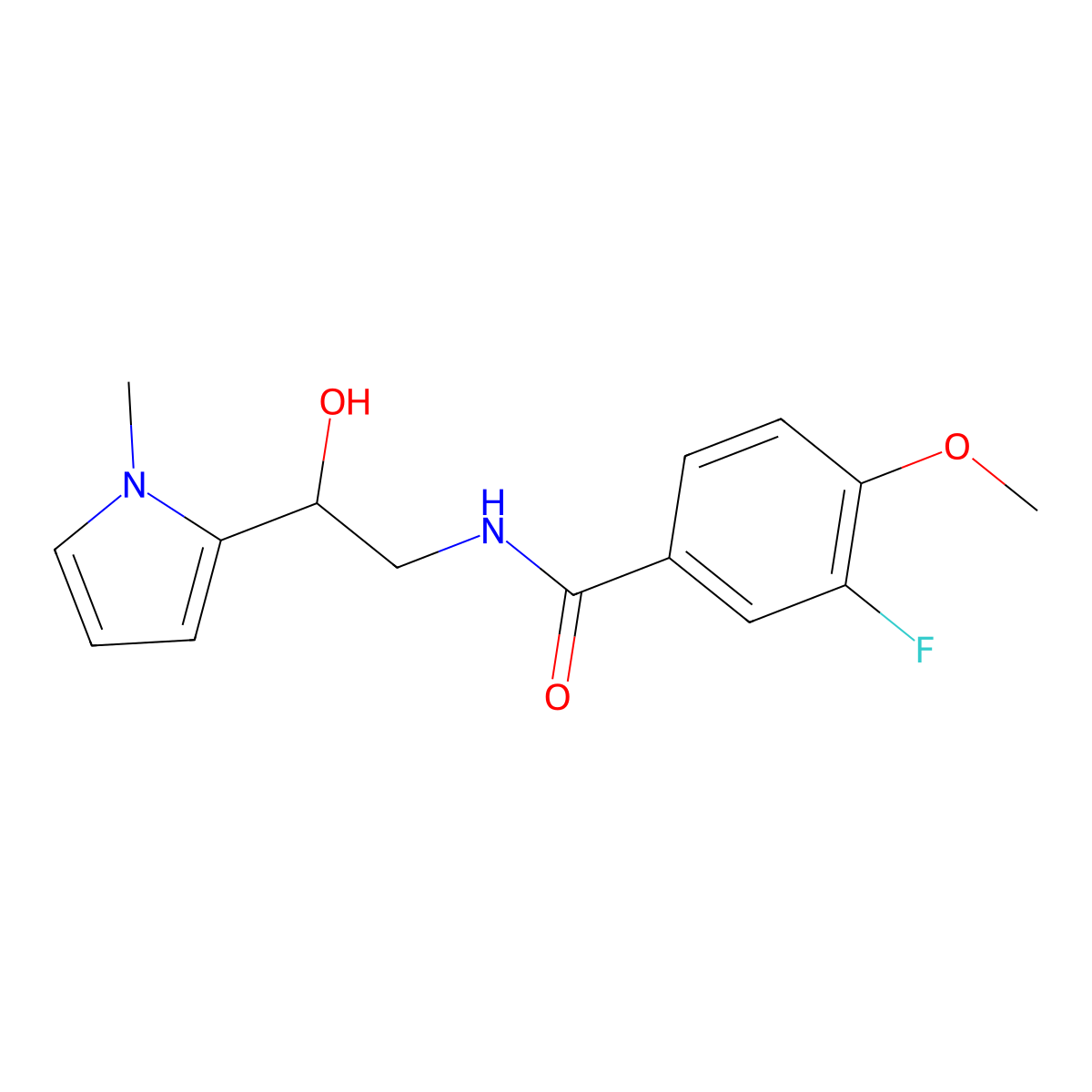 3-fluoro-N-(2-hydroxy-2-(1-methyl-1H-pyrrol-2-yl)ethyl)-4-methoxybenzamide molecular structure, CAS 1788846-33-2