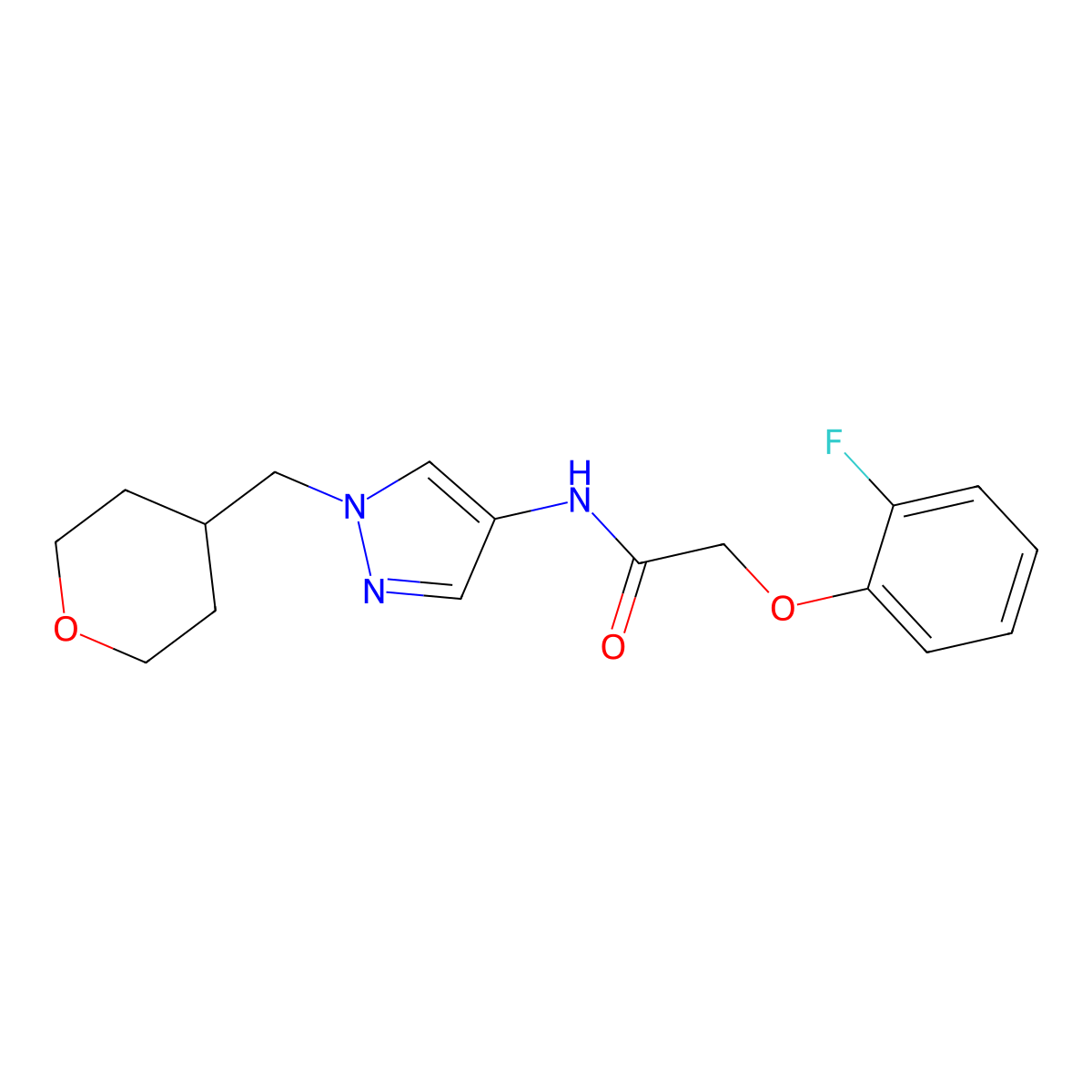 2-(2-fluorophenoxy)-N-(1-((tetrahydro-2H-pyran-4-yl)methyl)-1H-pyrazol-4-yl)acetamide molecular structure, CAS 1788846-40-1