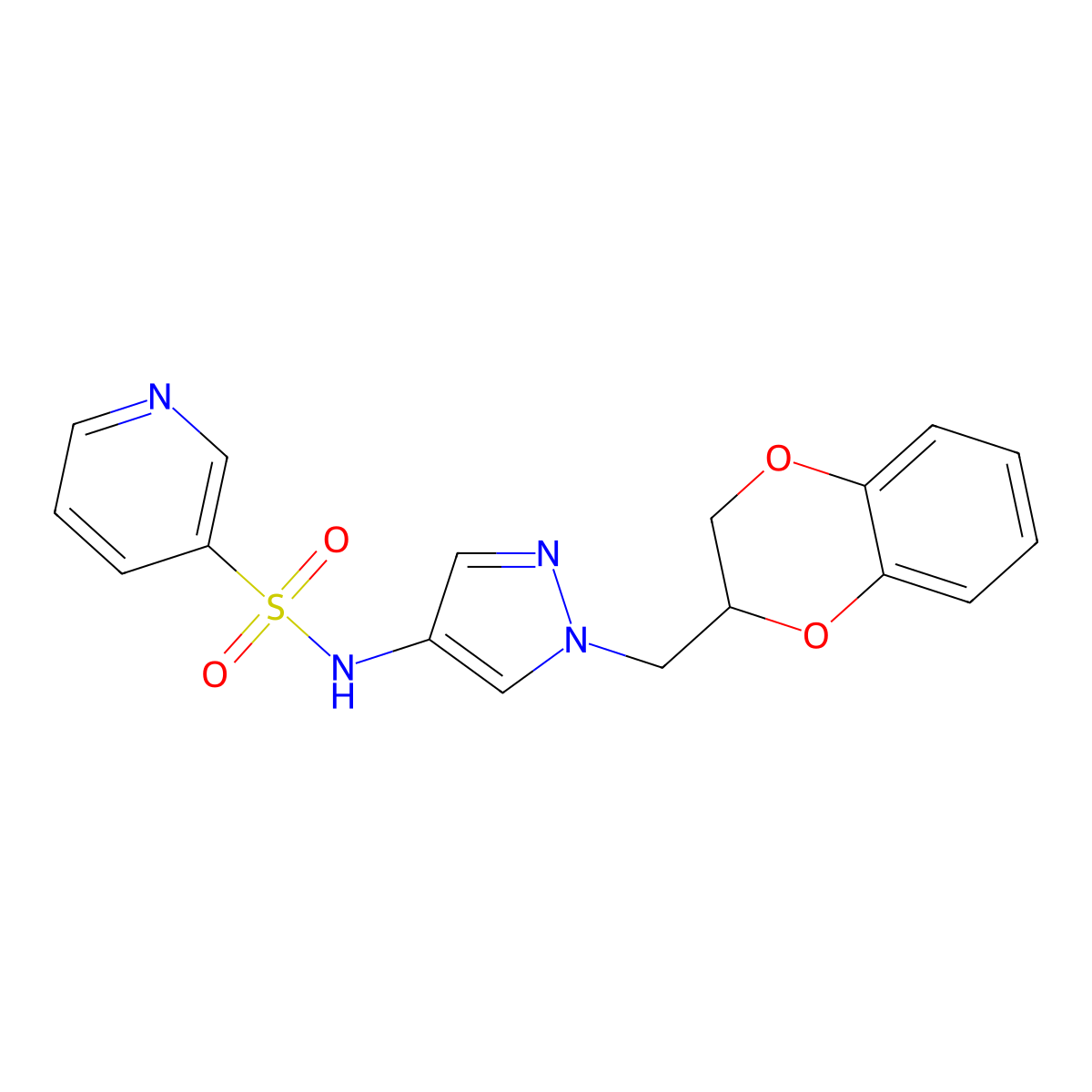 N-(1-((2,3-dihydrobenzo[b][1,4]dioxin-2-yl)methyl)-1H-pyrazol-4-yl)pyridine-3-sulfonamide molecular structure, CAS 1788846-50-3