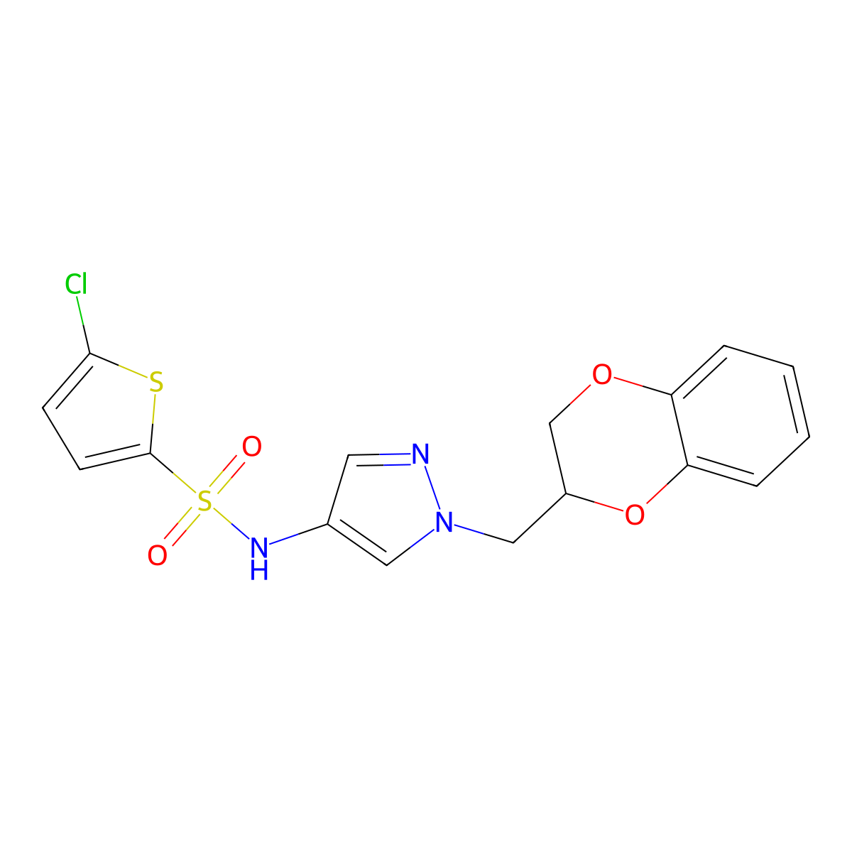5-chloro-N-(1-((2,3-dihydrobenzo[b][1,4]dioxin-2-yl)methyl)-1H-pyrazol-4-yl)thiophene-2-sulfonamide molecular structure, CAS 1788846-60-5