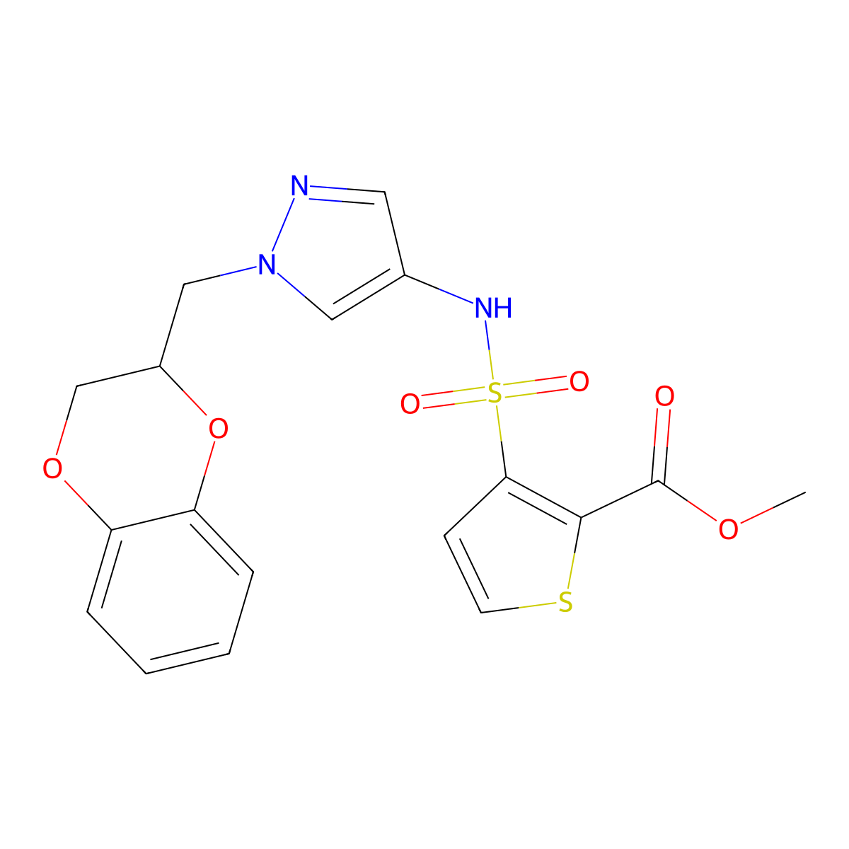 methyl 3-(N-(1-((2,3-dihydrobenzo[b][1,4]dioxin-2-yl)methyl)-1H-pyrazol-4-yl)sulfamoyl)thiophene-2-carboxylate molecular structure, CAS 1788846-70-7