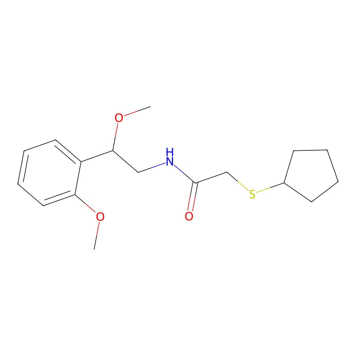 2-(cyclopentylthio)-N-(2-methoxy-2-(2-methoxyphenyl)ethyl)acetamide molecular structure, CAS 1788847-00-6