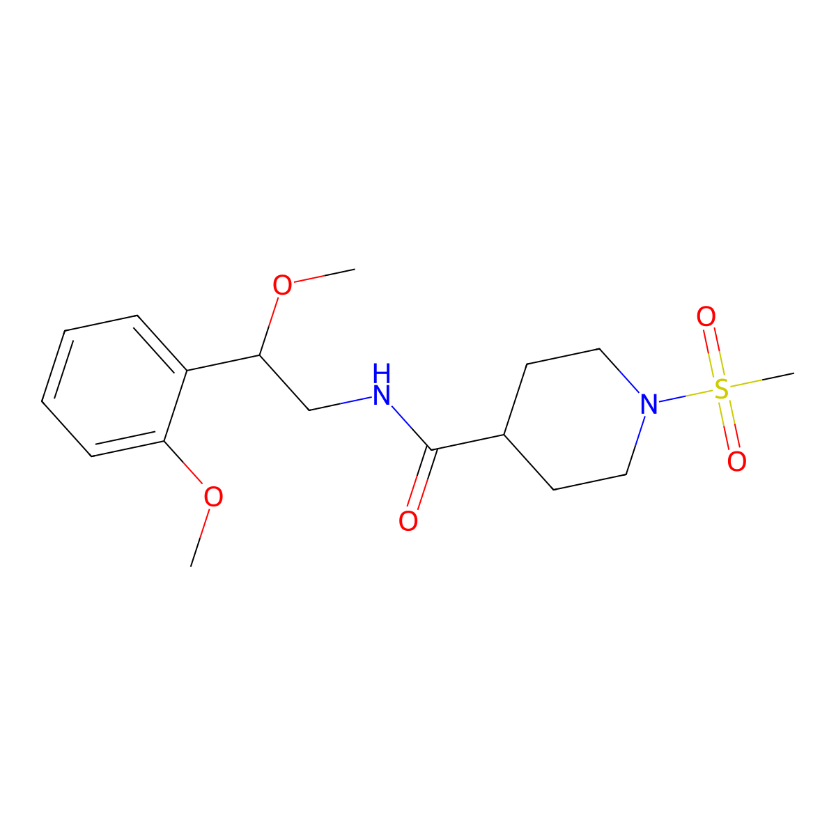 N-(2-methoxy-2-(2-methoxyphenyl)ethyl)-1-(methylsulfonyl)piperidine-4-carboxamide molecular structure, CAS 1788847-20-0