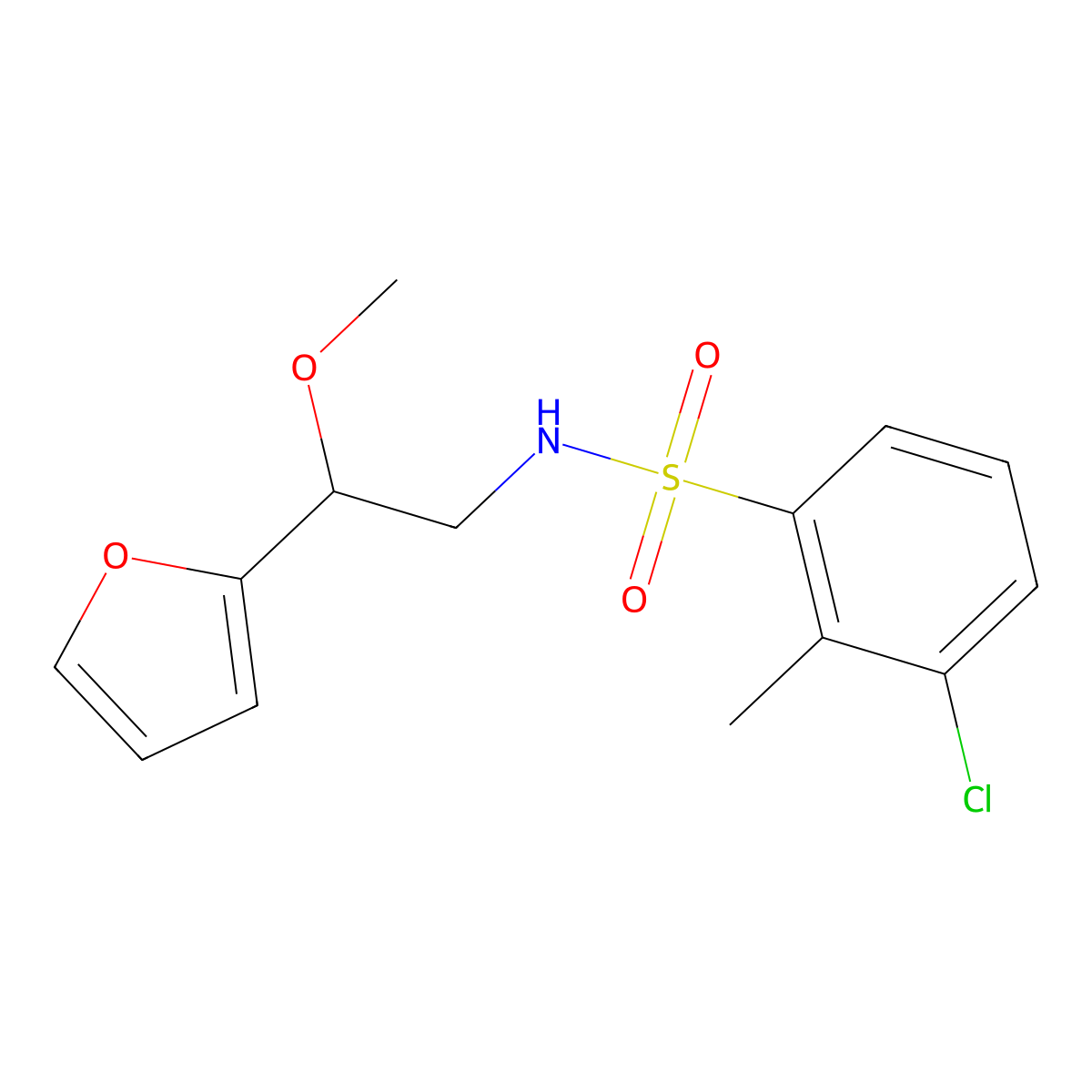 3-chloro-N-(2-(furan-2-yl)-2-methoxyethyl)-2-methylbenzenesulfonamide molecular structure, CAS 1788848-40-7