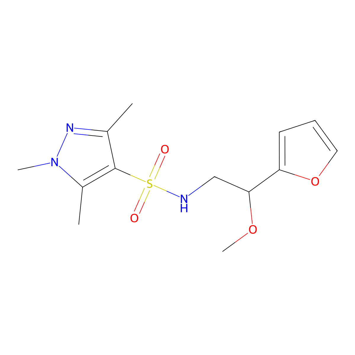 N-(2-(furan-2-yl)-2-methoxyethyl)-1,3,5-trimethyl-1H-pyrazole-4-sulfonamide molecular structure, CAS 1788848-50-9