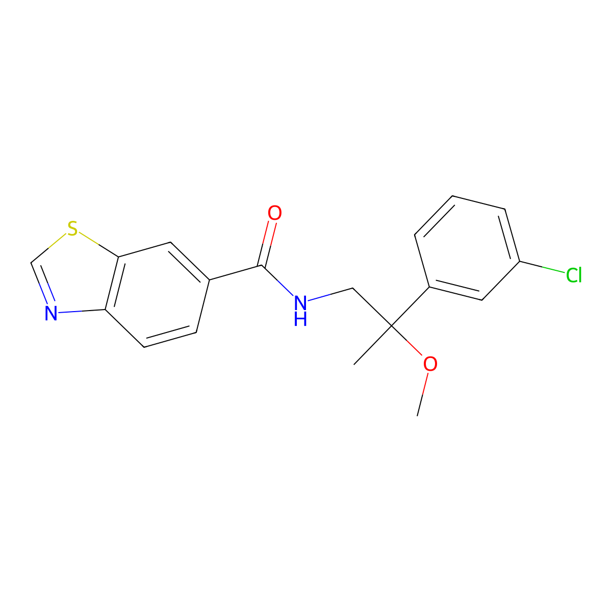 N-(2-(3-chlorophenyl)-2-methoxypropyl)benzo[d]thiazole-6-carboxamide molecular structure, CAS 1788849-29-5
