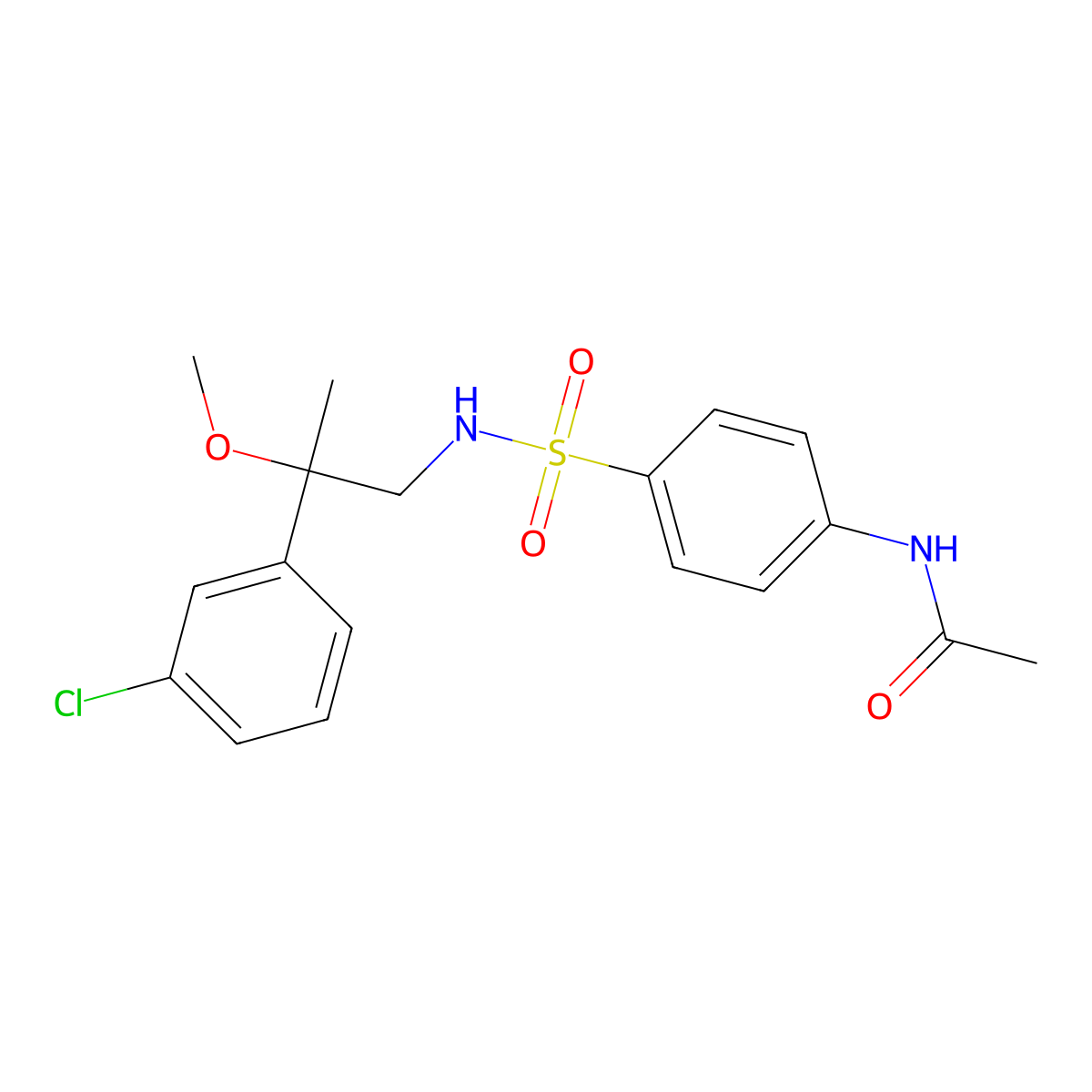 N-(4-(N-(2-(3-chlorophenyl)-2-methoxypropyl)sulfamoyl)phenyl)acetamide molecular structure, CAS 1788849-39-7