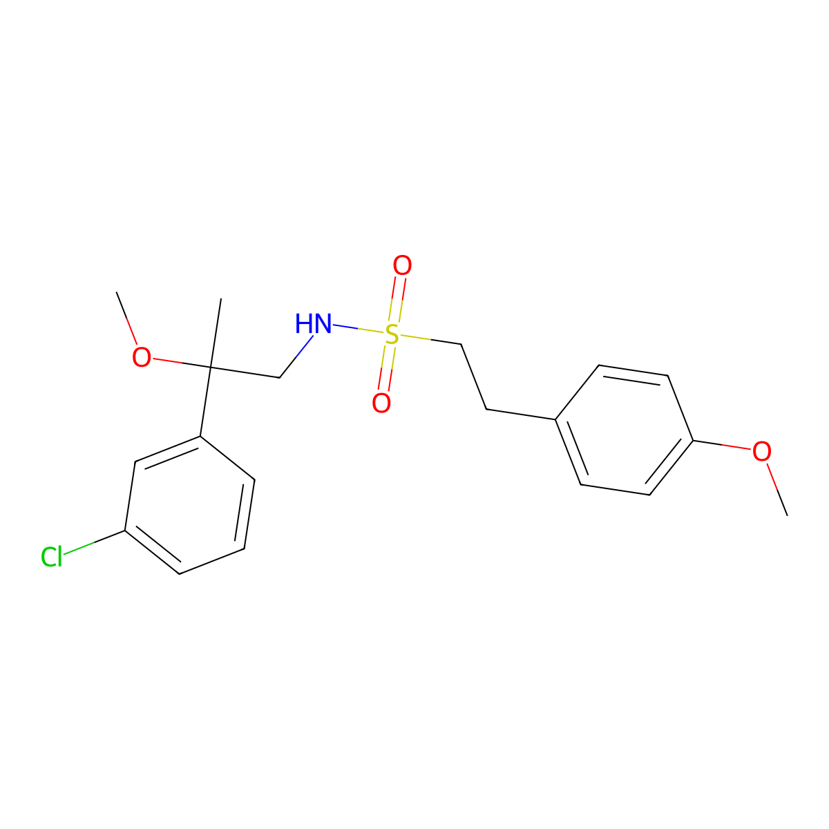 N-(2-(3-chlorophenyl)-2-methoxypropyl)-2-(4-methoxyphenyl)ethanesulfonamide molecular structure, CAS 1788849-48-8