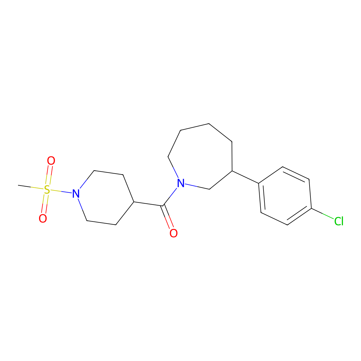 (3-(4-Chlorophenyl)azepan-1-yl)(1-(methylsulfonyl)piperidin-4-yl)methanone molecular structure, CAS 1788849-66-0