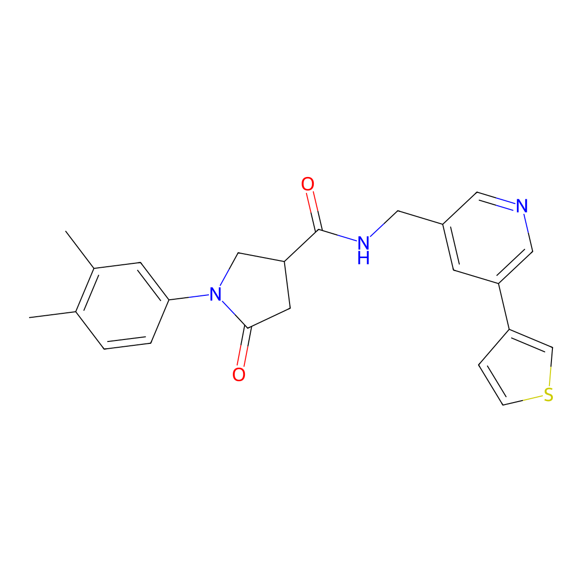 1-(3,4-dimethylphenyl)-5-oxo-N-{[5-(thiophen-3-yl)pyridin-3-yl]methyl}pyrrolidine-3-carboxamide molecular structure, CAS 1788852-19-6