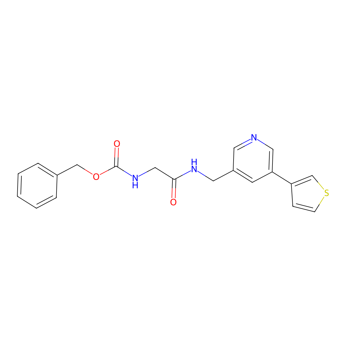 Benzyl (2-oxo-2-(((5-(thiophen-3-yl)pyridin-3-yl)methyl)amino)ethyl)carbamate molecular structure, CAS 1788852-39-0