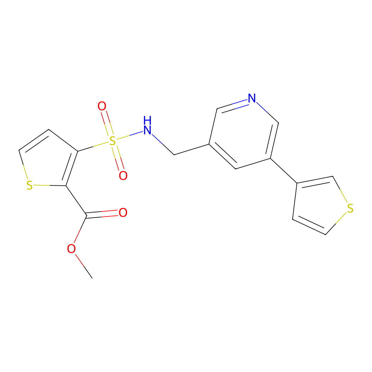 methyl 3-(N-((5-(thiophen-3-yl)pyridin-3-yl)methyl)sulfamoyl)thiophene-2-carboxylate molecular structure, CAS 1788852-45-8