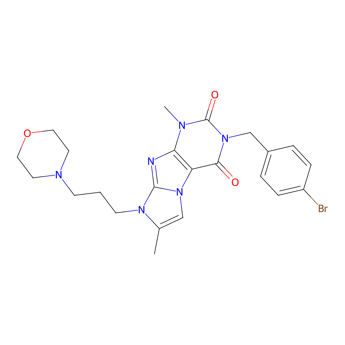3-[(4-bromophenyl)methyl]-1,7-dimethyl-8-[3-(morpholin-4-yl)propyl]-1H,2H,3H,4H,8H-imidazo[1,2-g]purine-2,4-dione molecular structure, CAS 1788852-90-3