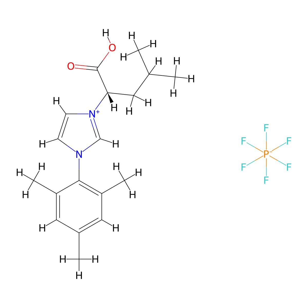 (S)-1-(1-Carboxy-3-methylbutyl)-3-mesityl-1H-imidazol-3-ium hexafluorophosphate(V) molecular structure, CAS 1788856-37-0