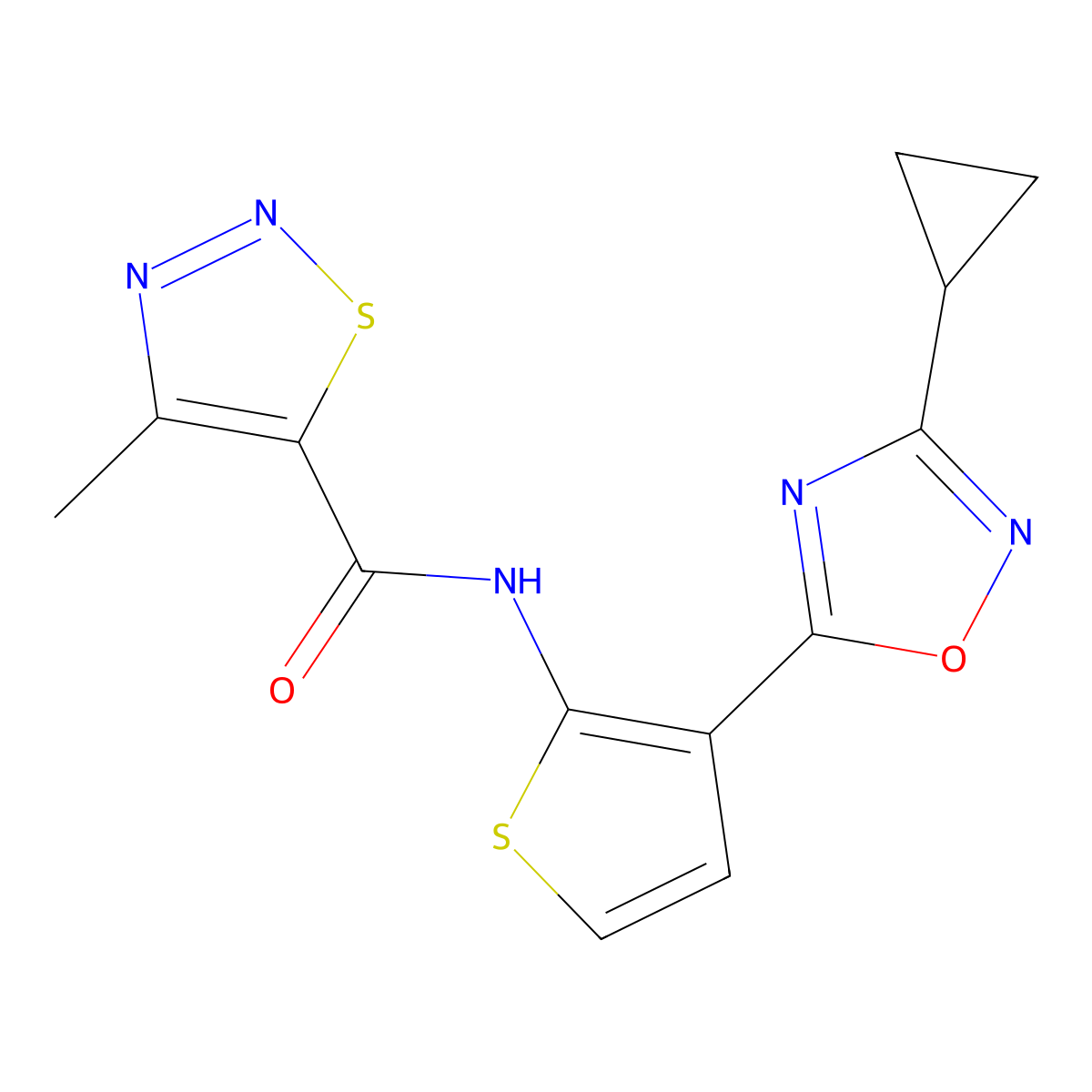 N-[3-(3-cyclopropyl-1,2,4-oxadiazol-5-yl)thiophen-2-yl]-4-methyl-1,2,3-thiadiazole-5-carboxamide molecular structure, CAS 1788914-30-6
