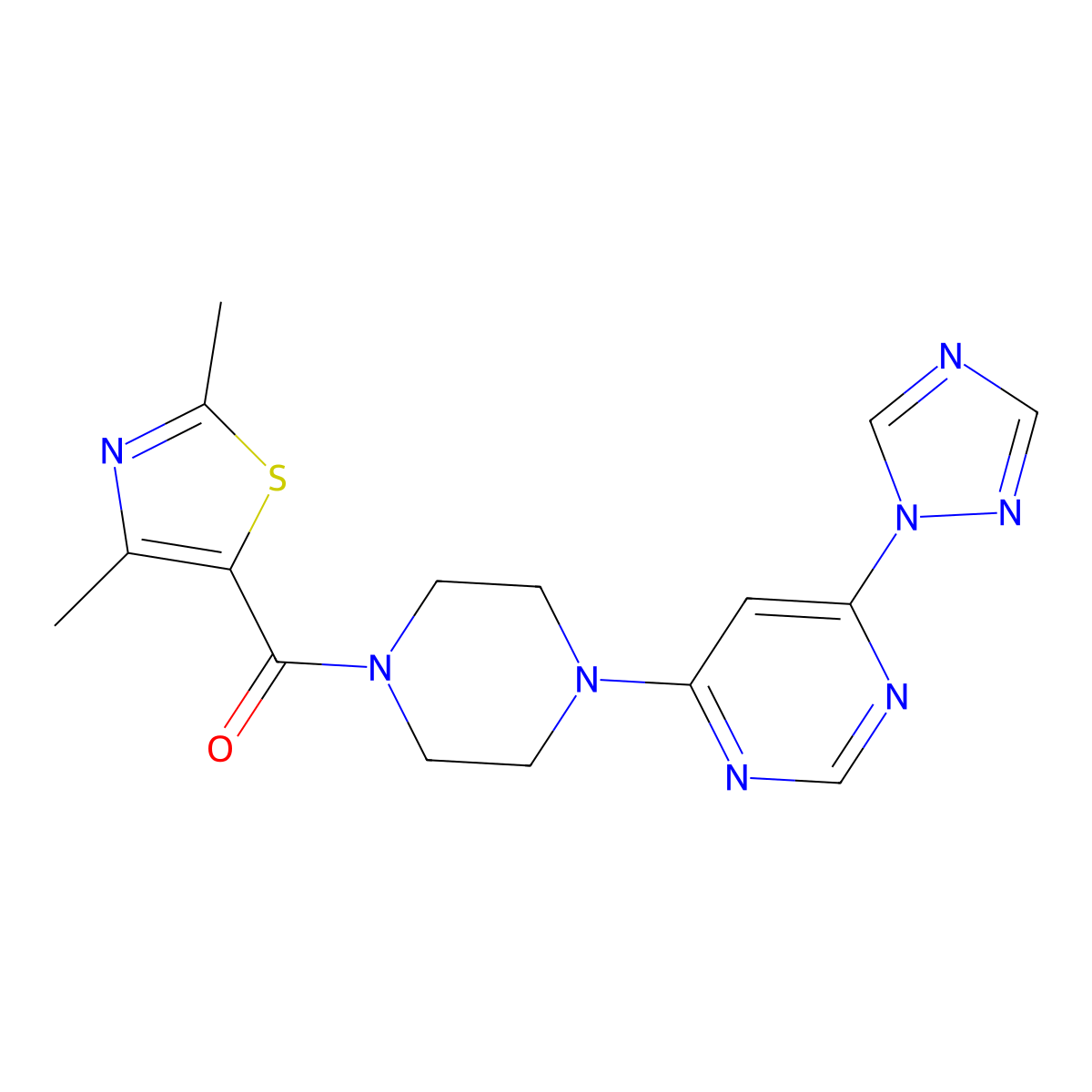 (4-(6-(1H-1,2,4-triazol-1-yl)pyrimidin-4-yl)piperazin-1-yl)(2,4-dimethylthiazol-5-yl)methanone molecular structure, CAS 1788948-97-9