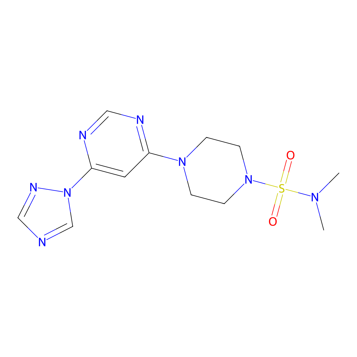 4-(6-(1H-1,2,4-triazol-1-yl)pyrimidin-4-yl)-N,N-dimethylpiperazine-1-sulfonamide molecular structure, CAS 1788949-17-6