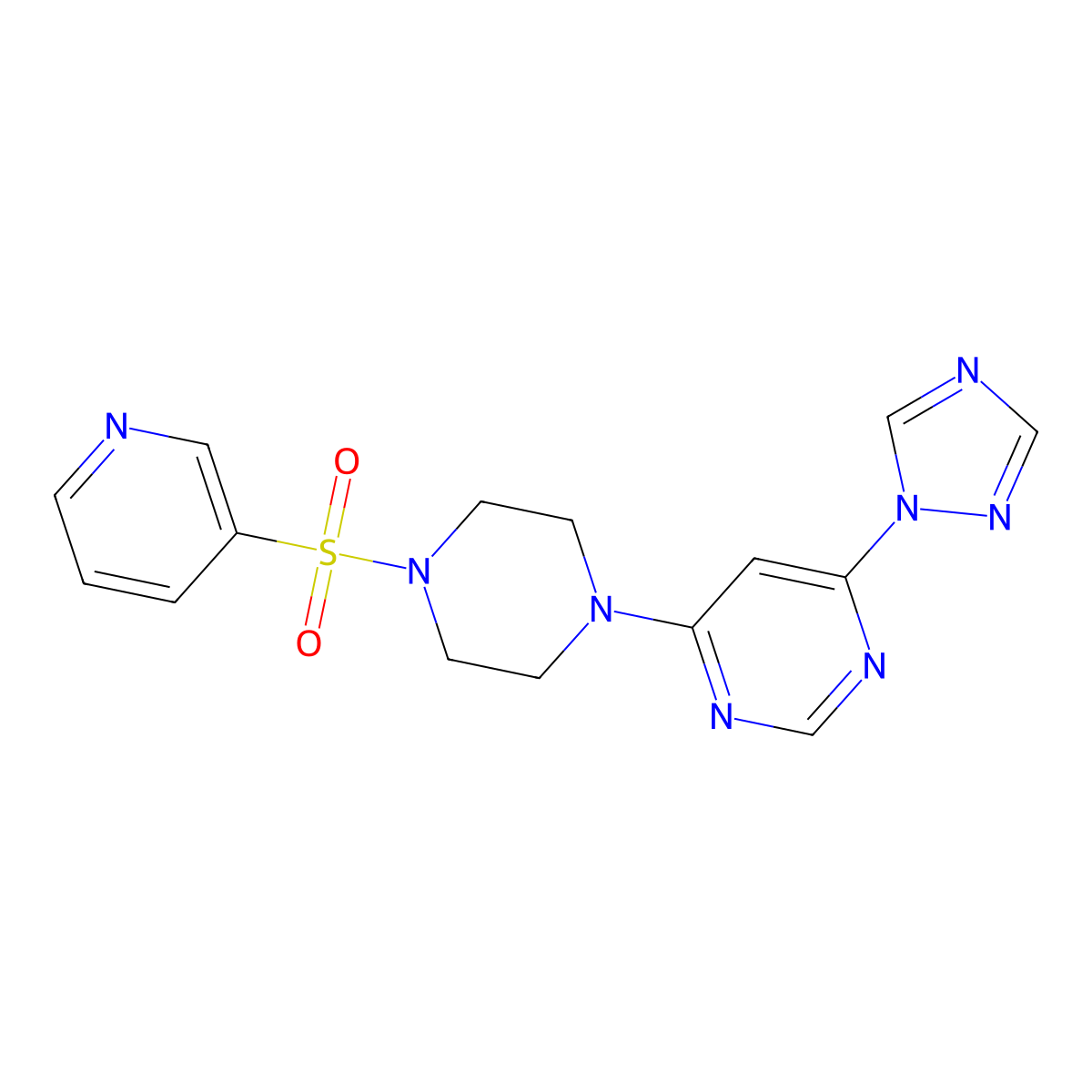 4-(4-(pyridin-3-ylsulfonyl)piperazin-1-yl)-6-(1H-1,2,4-triazol-1-yl)pyrimidine molecular structure, CAS 1788949-23-4