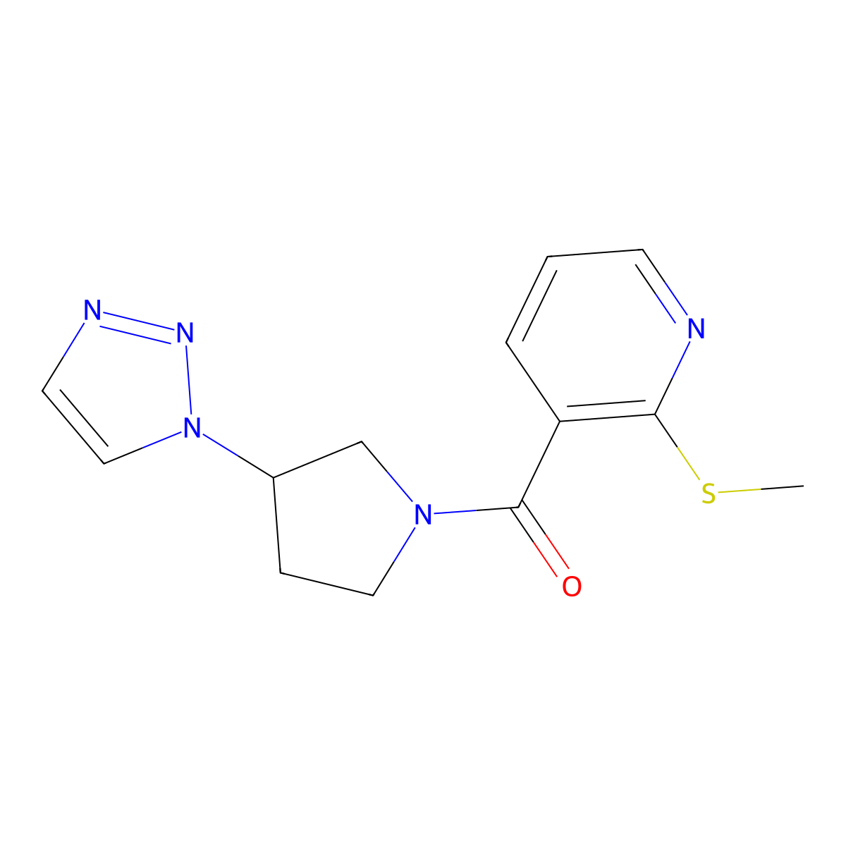 (3-(1H-1,2,3-triazol-1-yl)pyrrolidin-1-yl)(2-(methylthio)pyridin-3-yl)methanone molecular structure, CAS 1788949-64-3