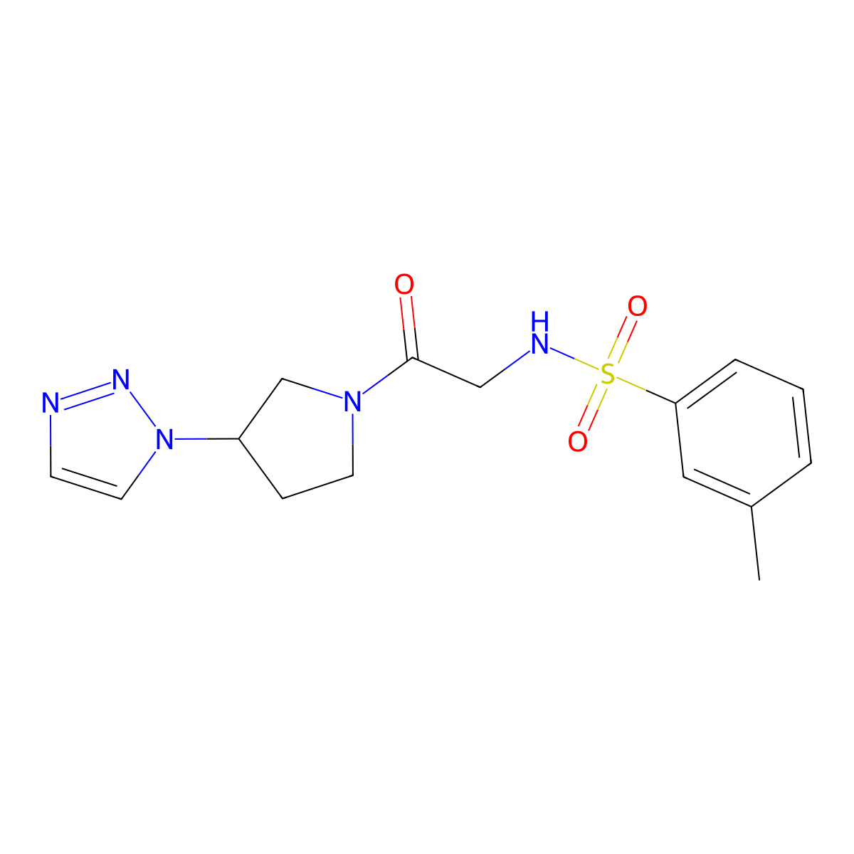 N-(2-(3-(1H-1,2,3-triazol-1-yl)pyrrolidin-1-yl)-2-oxoethyl)-3-methylbenzenesulfonamide molecular structure, CAS 1788949-80-3