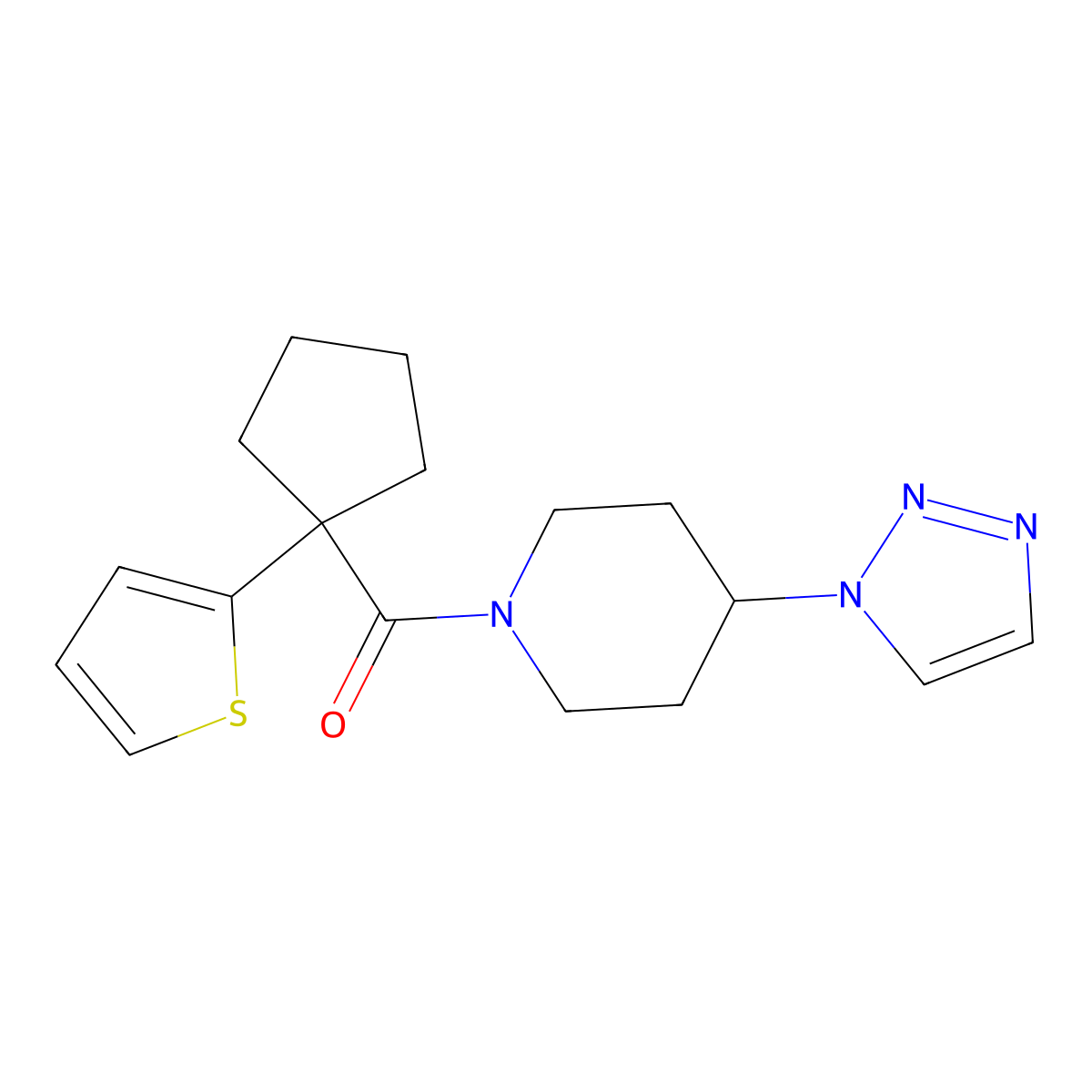 (4-(1H-1,2,3-triazol-1-yl)piperidin-1-yl)(1-(thiophen-2-yl)cyclopentyl)methanone molecular structure, CAS 1788949-99-4