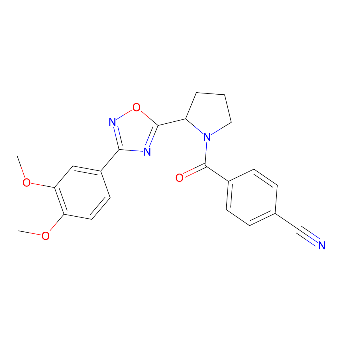 4-({2-[3-(3,4-Dimethoxyphenyl)-1,2,4-oxadiazol-5-yl]pyrrolidin-1-yl}carbonyl)benzonitrile molecular structure, CAS 1788979-16-7