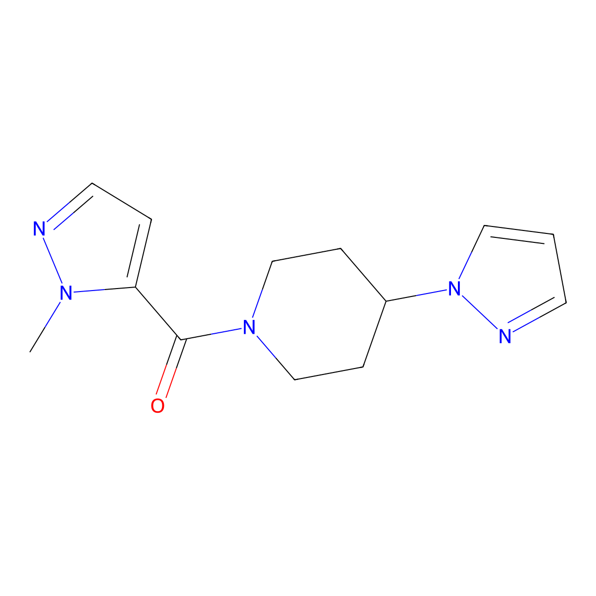 1-(1-methyl-1H-pyrazole-5-carbonyl)-4-(1H-pyrazol-1-yl)piperidine molecular structure, CAS 1788985-34-1