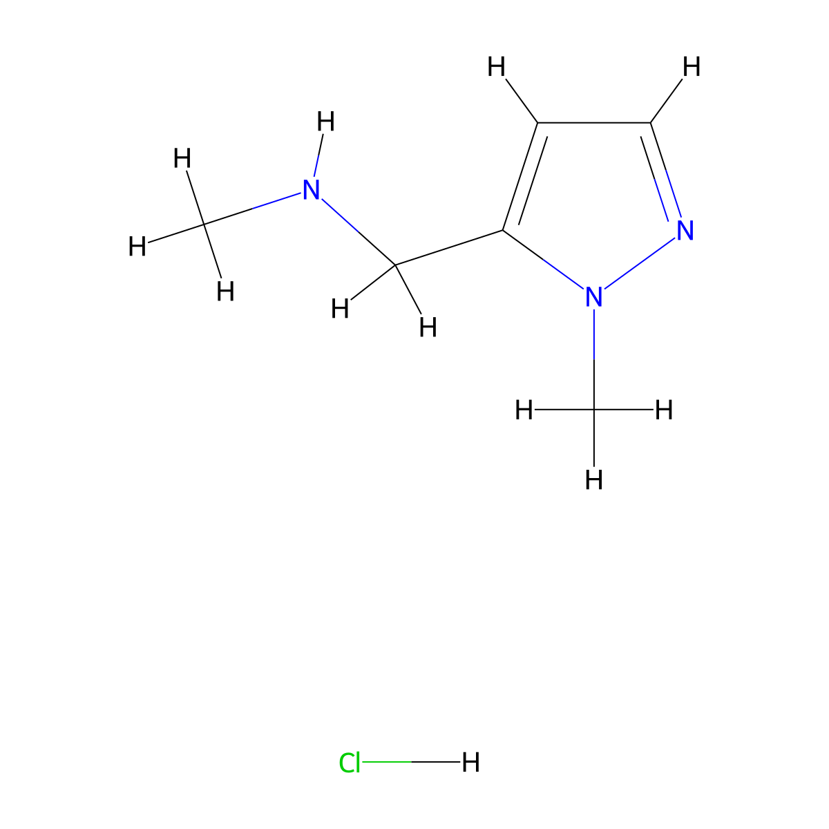 methyl((1-methyl-1H-pyrazol-5-yl)methyl)amine hydrochloride molecular structure, CAS 1788989-09-2