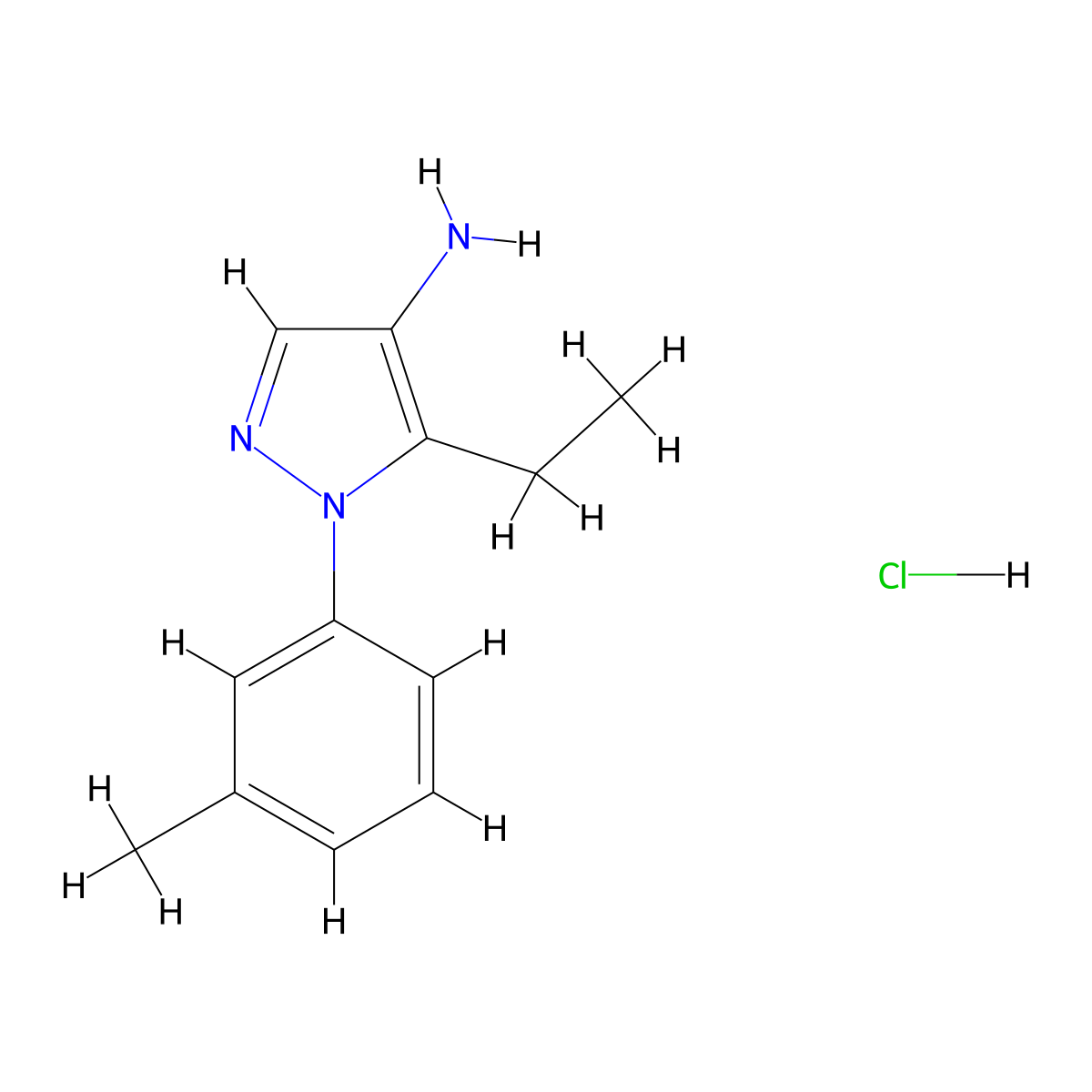 5-ethyl-1-(3-methylphenyl)-1H-pyrazol-4-amine hydrochloride molecular structure, CAS 1788991-17-2