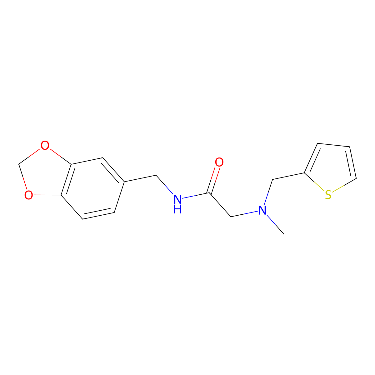 N-(1,3-benzodioxol-5-ylmethyl)-2-[methyl(thiophen-2-ylmethyl)amino]acetamide molecular structure, CAS 1789229-69-1