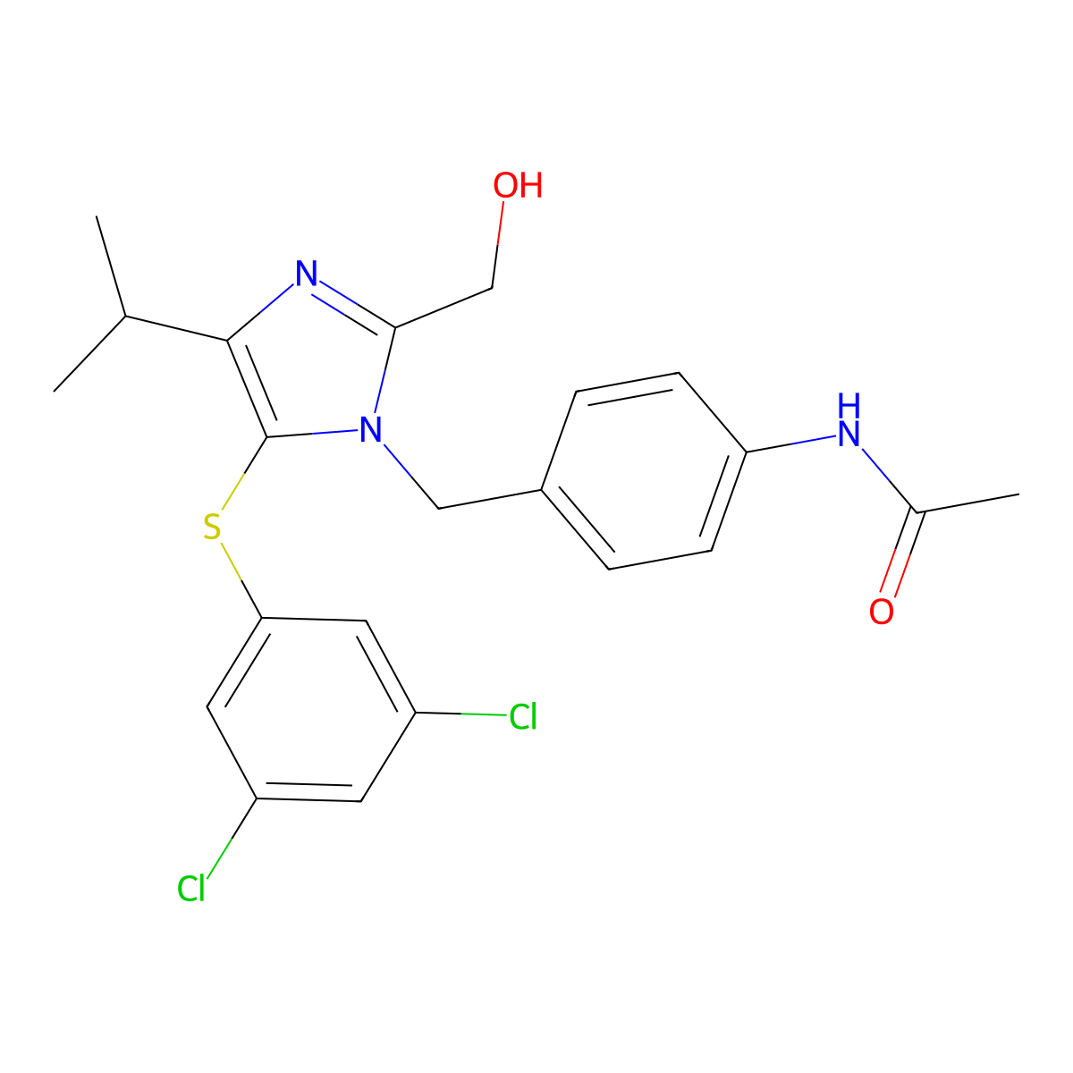 Acetamide, N-(4-((5-((3,5-dichlorophenyl)thio)-2-(hydroxymethyl)-4-(1-methylethyl)-1H-imidazol-1-yl)methyl)phenyl)- molecular structure, CAS 178980-10-4