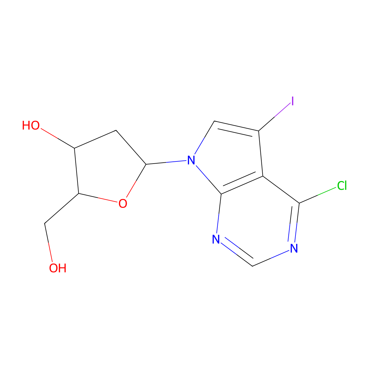 (2R,3S,5R)-5-(4-Chloro-5-iodo-7H-pyrrolo[2,3-d]pyrimidin-7-yl)-2-(hydroxymethyl)tetrahydrofuran-3-ol molecular structure, CAS 178995-71-6