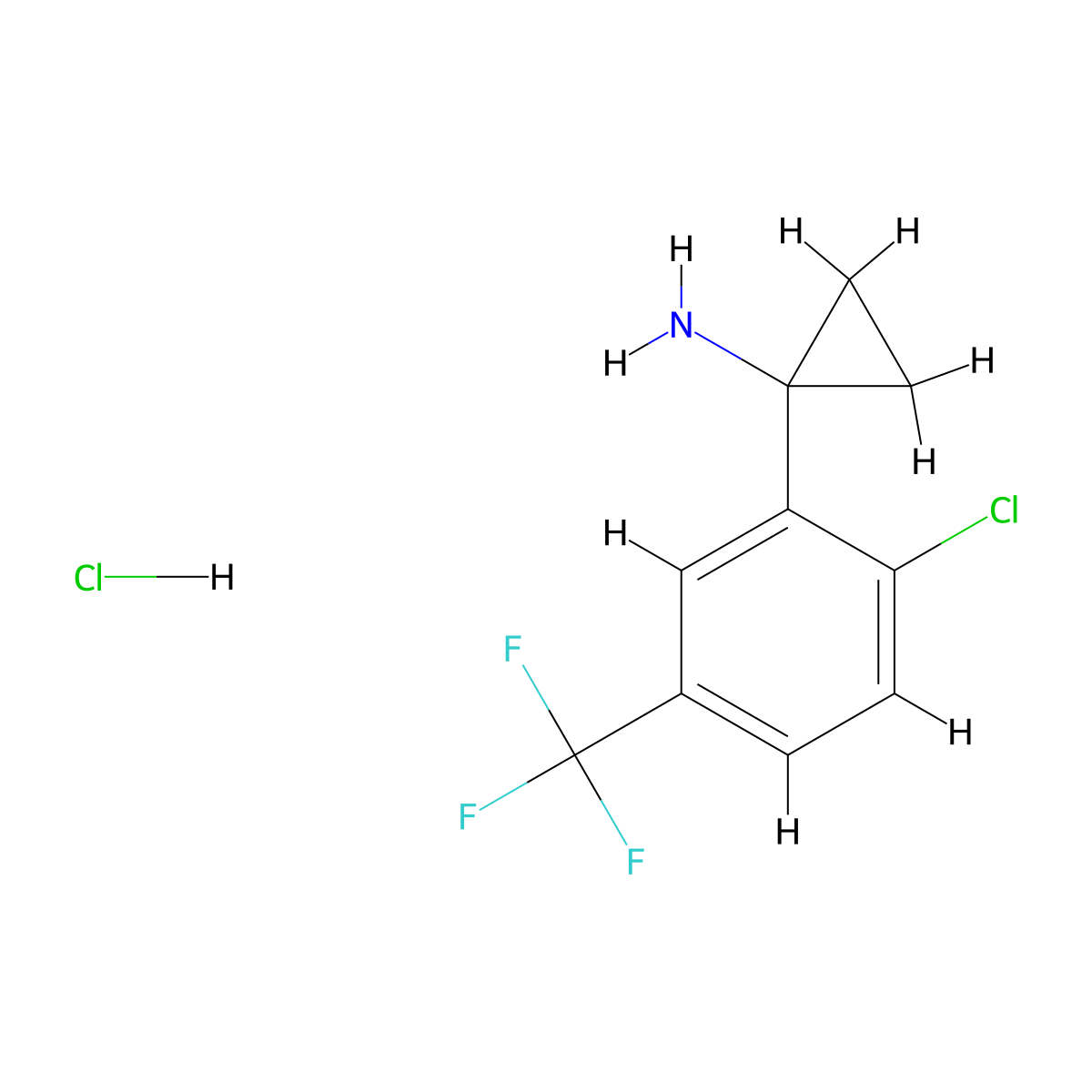 1-[2-Chloro-5-(trifluoromethyl)phenyl]cyclopropan-1-amine hydrochloride molecular structure, CAS 1790156-23-8
