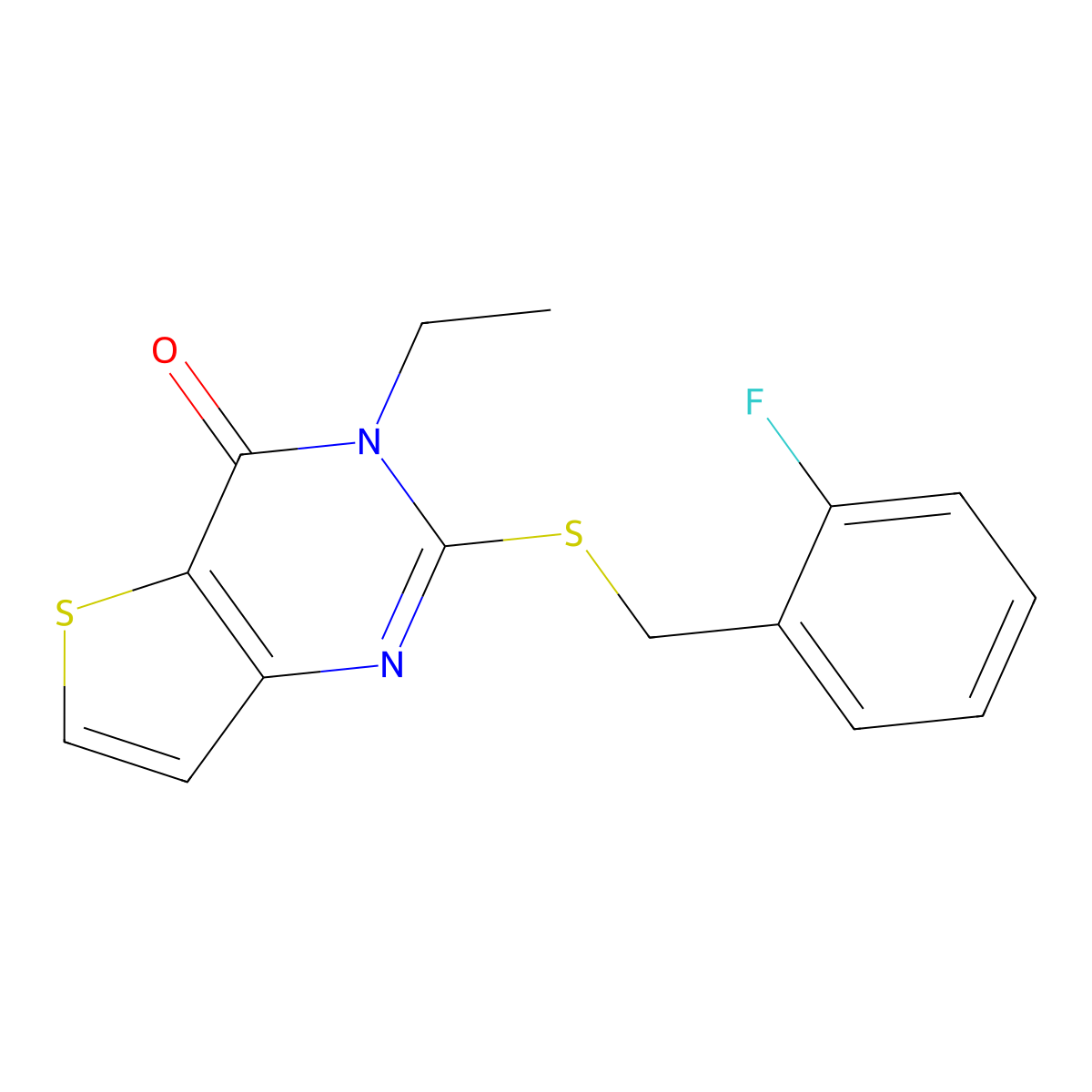 3-ethyl-2-((2-fluorobenzyl)thio)thieno[3,2-d]pyrimidin-4(3H)-one molecular structure, CAS 1790194-17-0