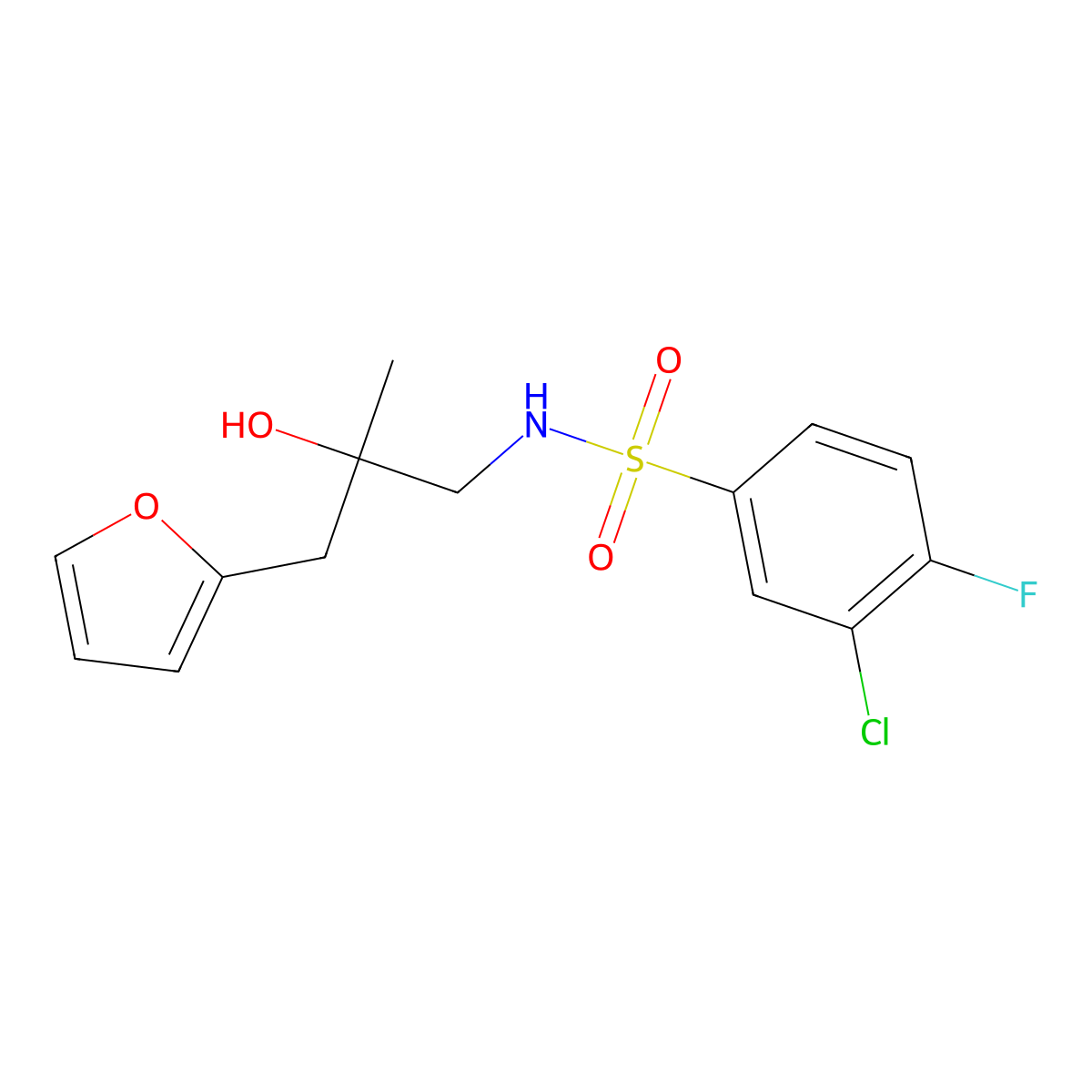 3-chloro-4-fluoro-N-(3-(furan-2-yl)-2-hydroxy-2-methylpropyl)benzenesulfonamide molecular structure, CAS 1790194-98-7