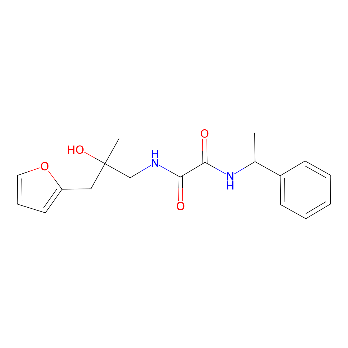 N1-(3-(furan-2-yl)-2-hydroxy-2-methylpropyl)-N2-(1-phenylethyl)oxalamide molecular structure, CAS 1790195-21-9