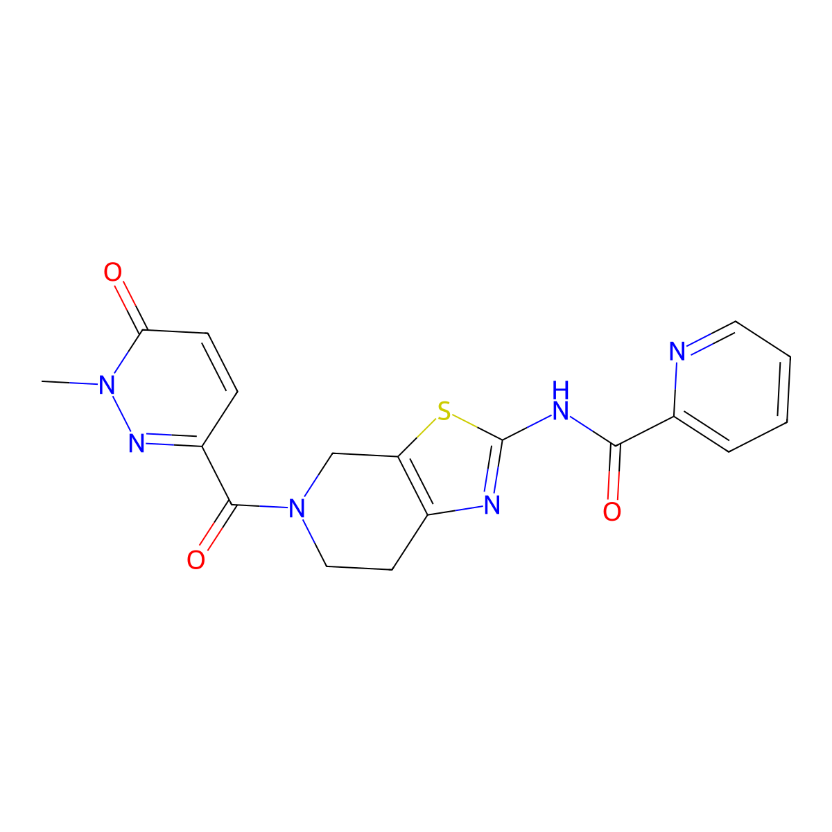 N-(5-(1-methyl-6-oxo-1,6-dihydropyridazine-3-carbonyl)-4,5,6,7-tetrahydrothiazolo[5,4-c]pyridin-2-yl)picolinamide molecular structure, CAS 1790195-39-9