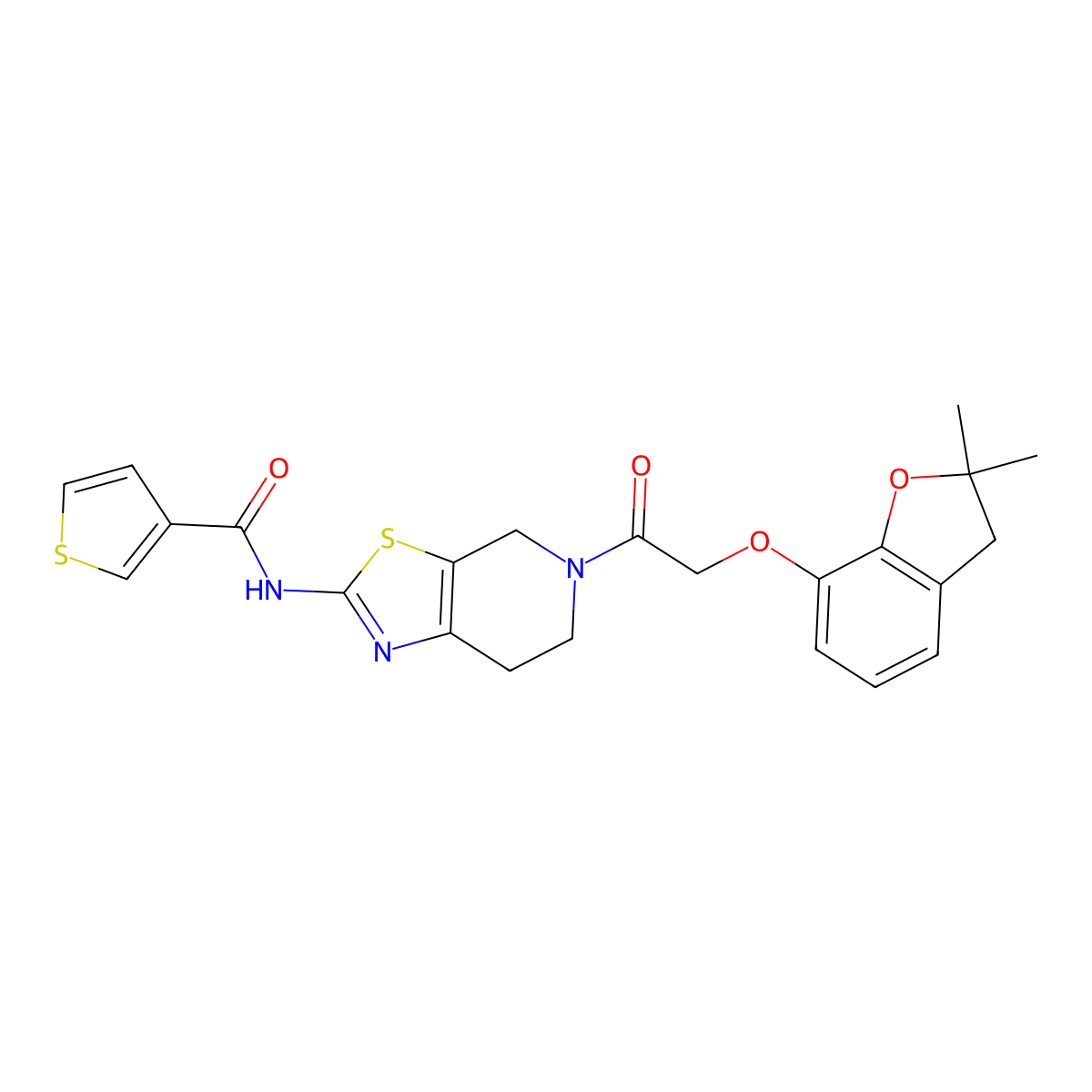 N-(5-(2-((2,2-dimethyl-2,3-dihydrobenzofuran-7-yl)oxy)acetyl)-4,5,6,7-tetrahydrothiazolo[5,4-c]pyridin-2-yl)thiophene-3-carboxamide molecular structure, CAS 1790195-47-9
