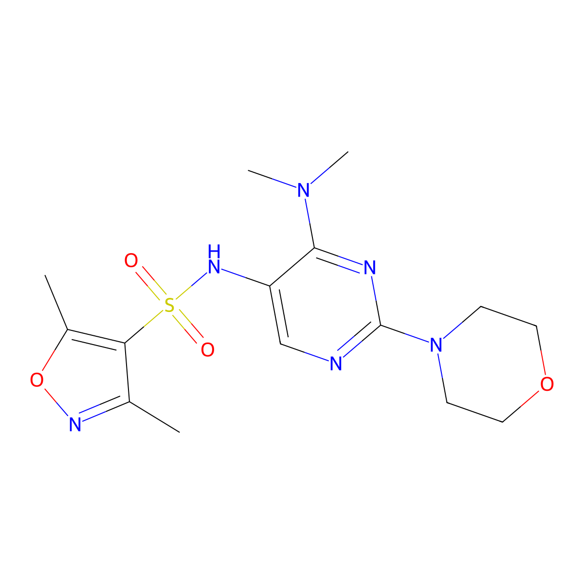 N-(4-(dimethylamino)-2-morpholinopyrimidin-5-yl)-3,5-dimethylisoxazole-4-sulfonamide molecular structure, CAS 1790195-84-4