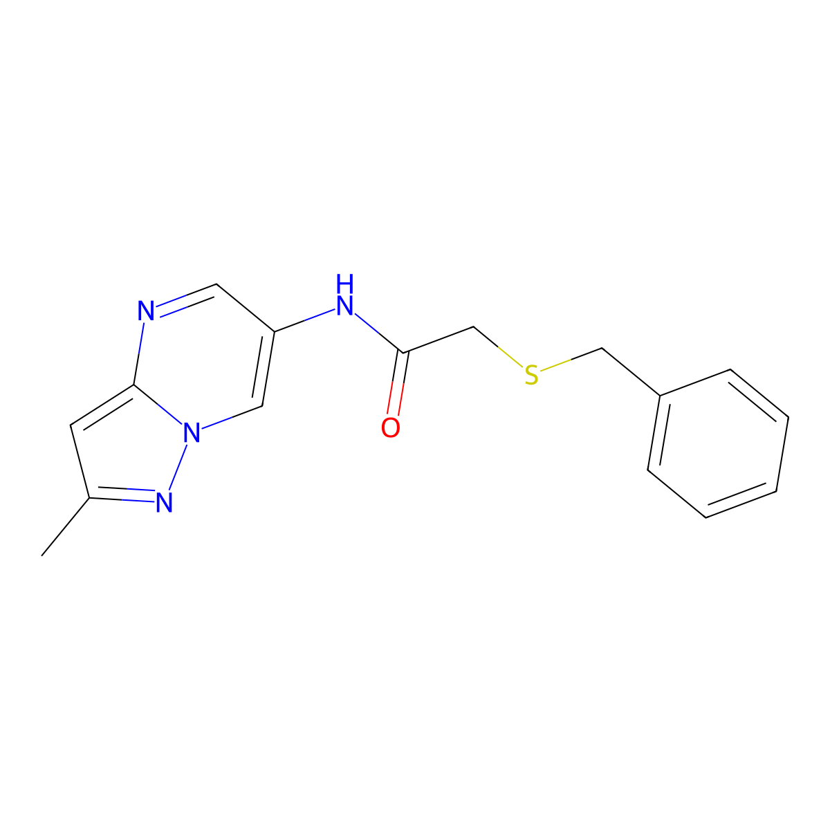 2-(benzylthio)-N-(2-methylpyrazolo[1,5-a]pyrimidin-6-yl)acetamide molecular structure, CAS 1790195-92-4
