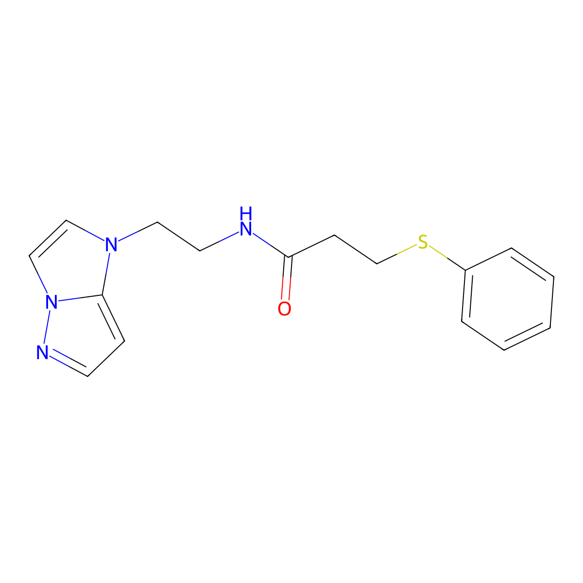 N-(2-(1H-imidazo[1,2-b]pyrazol-1-yl)ethyl)-3-(phenylthio)propanamide molecular structure, CAS 1790196-20-1