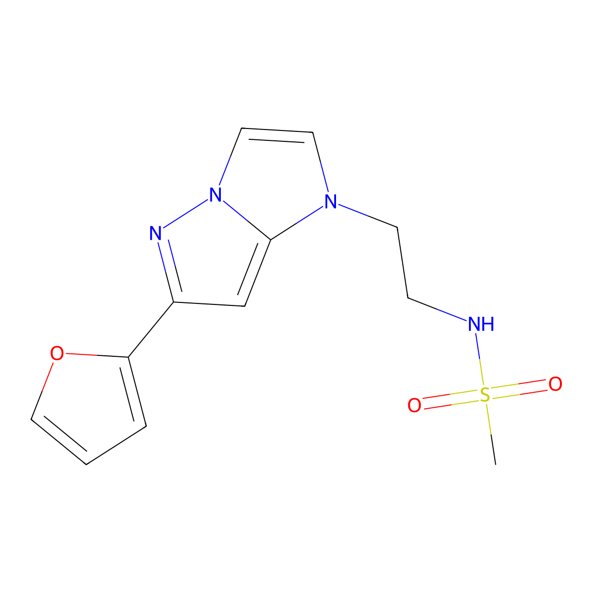 N-(2-(6-(furan-2-yl)-1H-imidazo[1,2-b]pyrazol-1-yl)ethyl)methanesulfonamide molecular structure, CAS 1790196-51-8