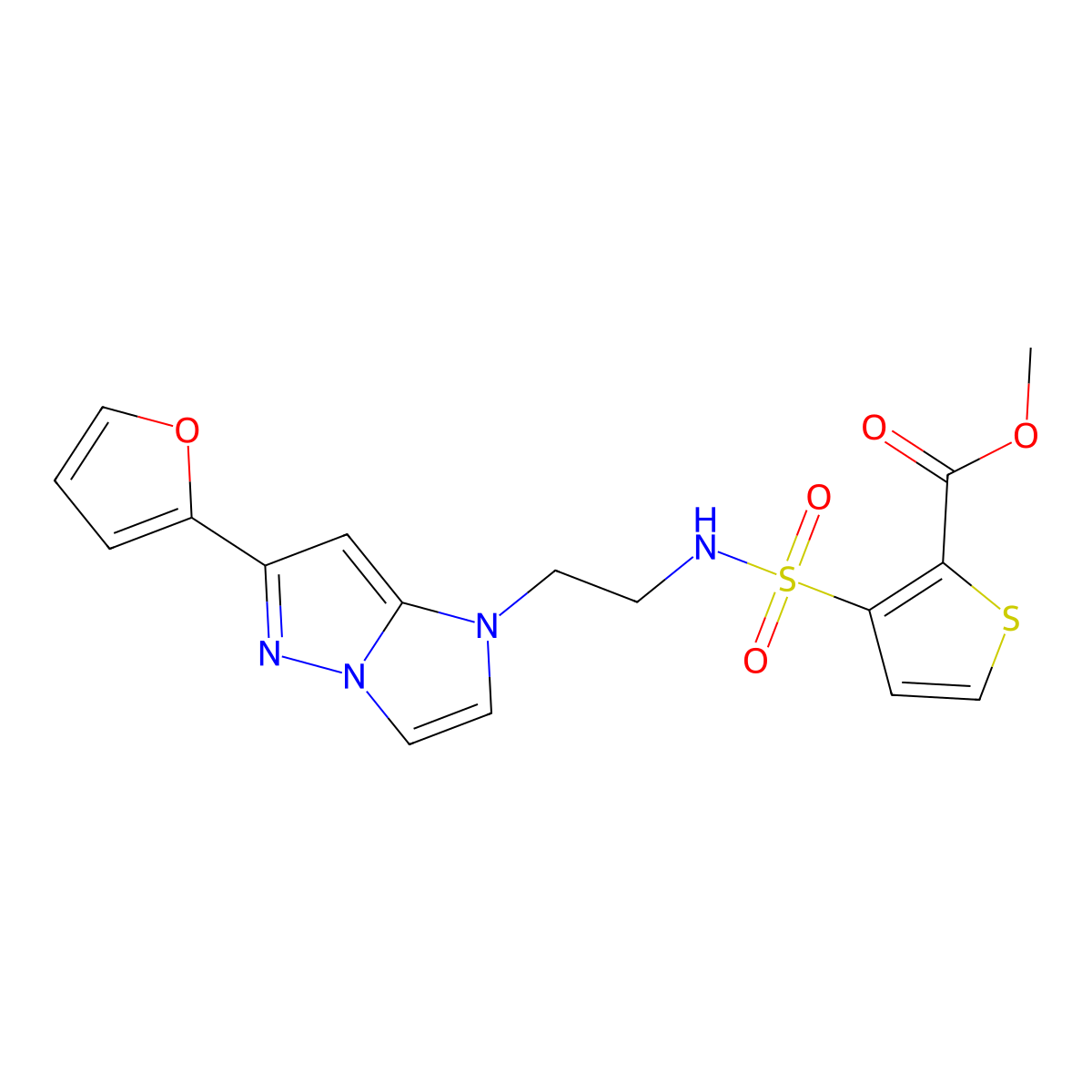 methyl 3-(N-(2-(6-(furan-2-yl)-1H-imidazo[1,2-b]pyrazol-1-yl)ethyl)sulfamoyl)thiophene-2-carboxylate molecular structure, CAS 1790196-56-3