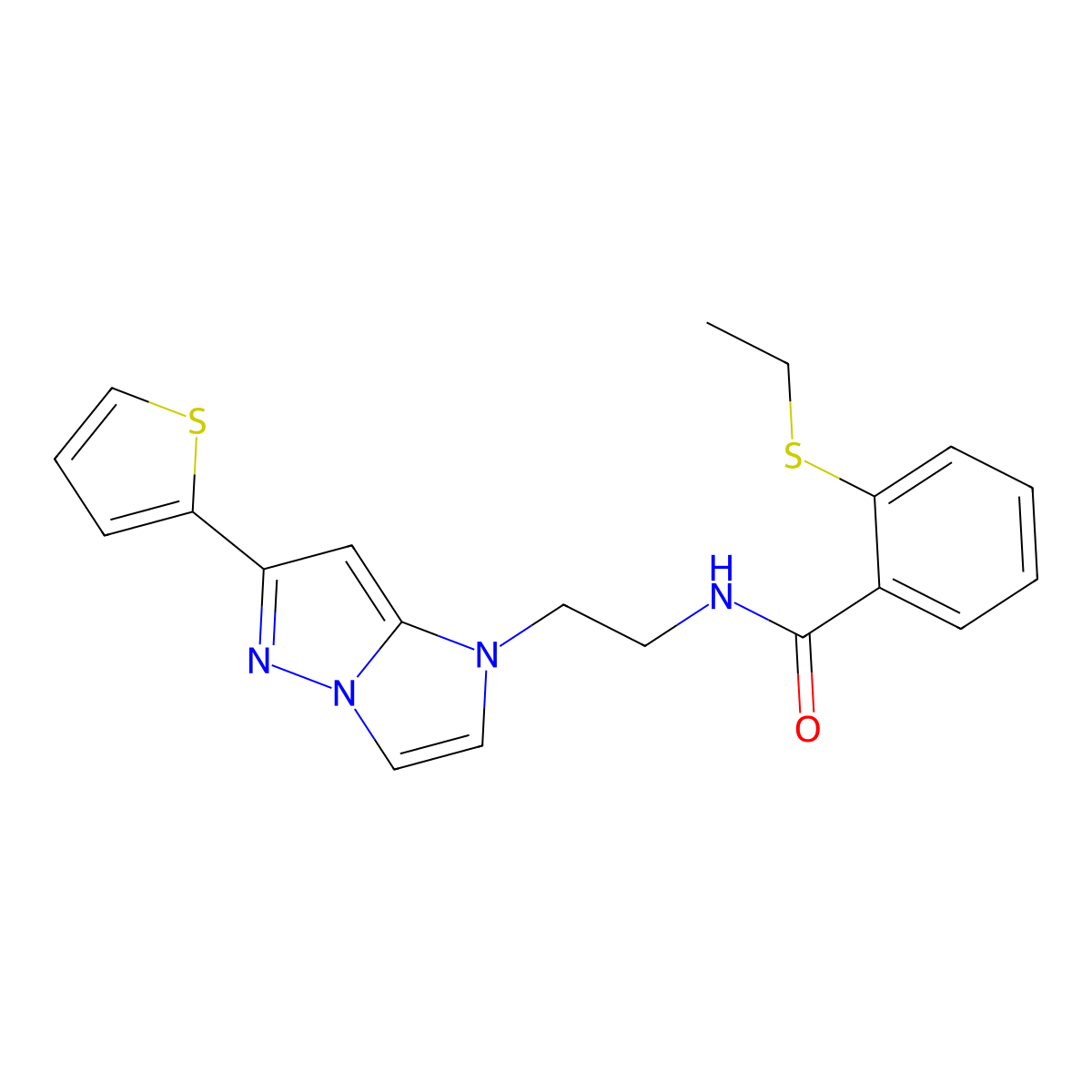 2-(ethylthio)-N-(2-(6-(thiophen-2-yl)-1H-imidazo[1,2-b]pyrazol-1-yl)ethyl)benzamide molecular structure, CAS 1790196-61-0